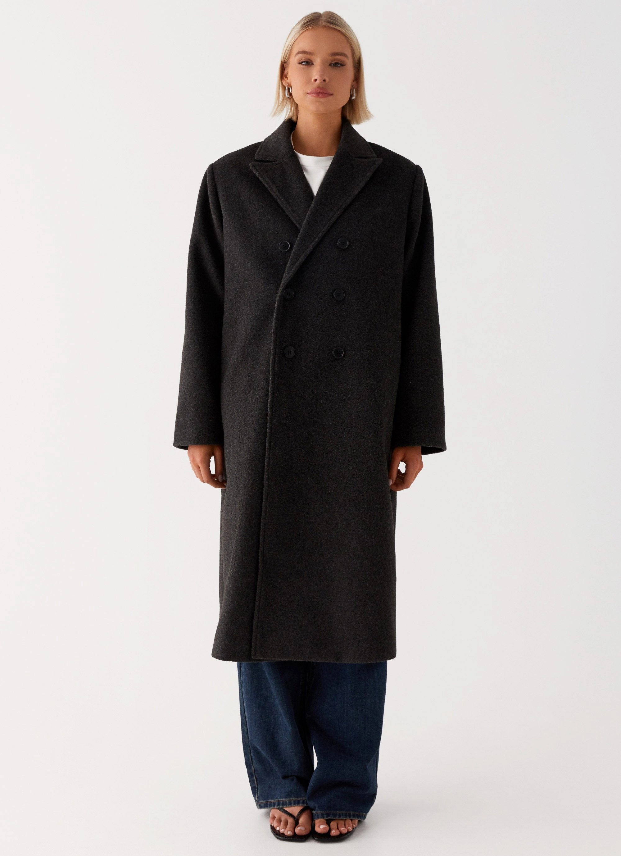 Gianni Double Breast Coat - Charcoal Layered Drape Water Resistant Fabric