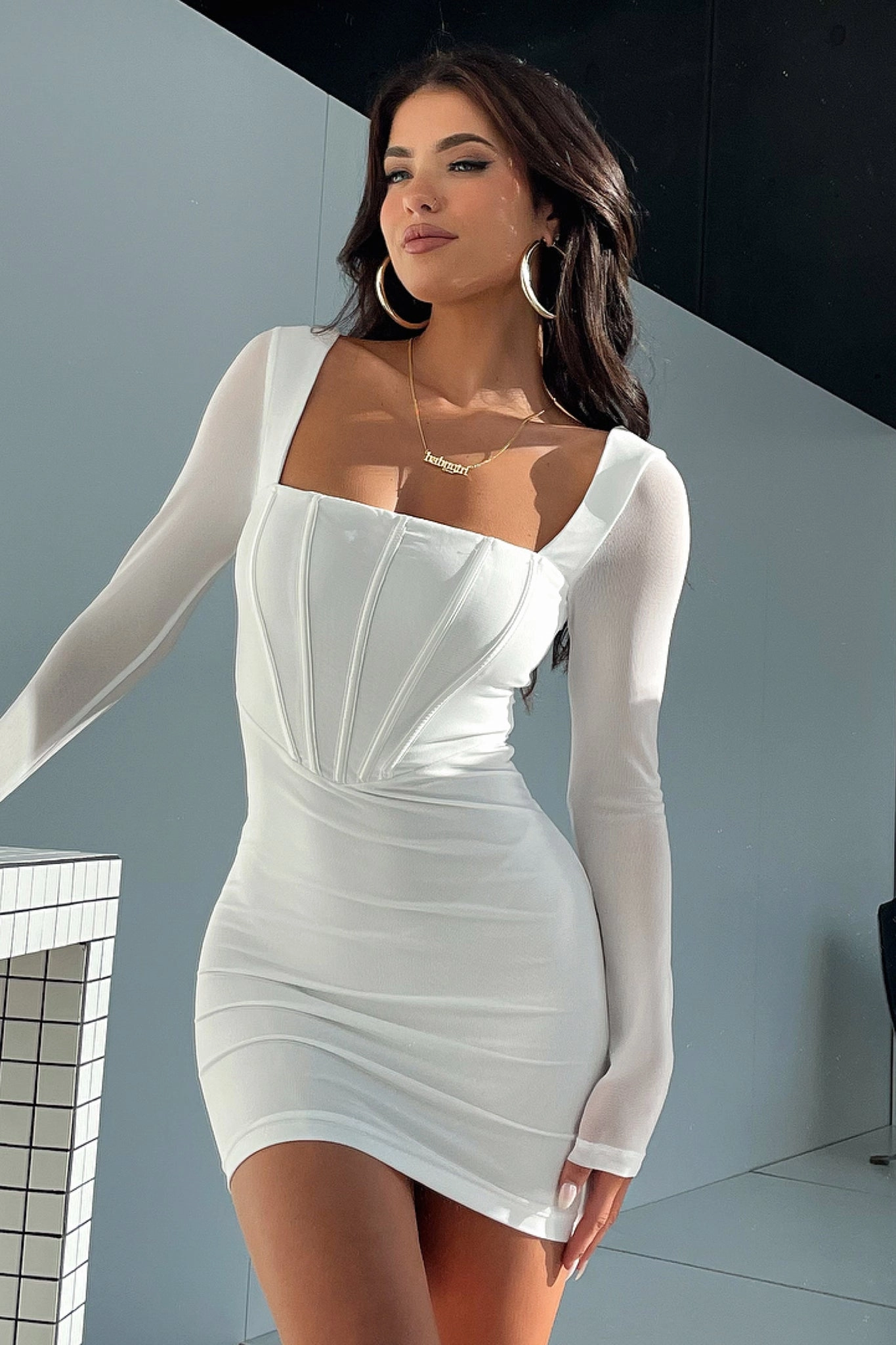 Chilly Day Comfort Flexible Waist Gilmore Dress - White
