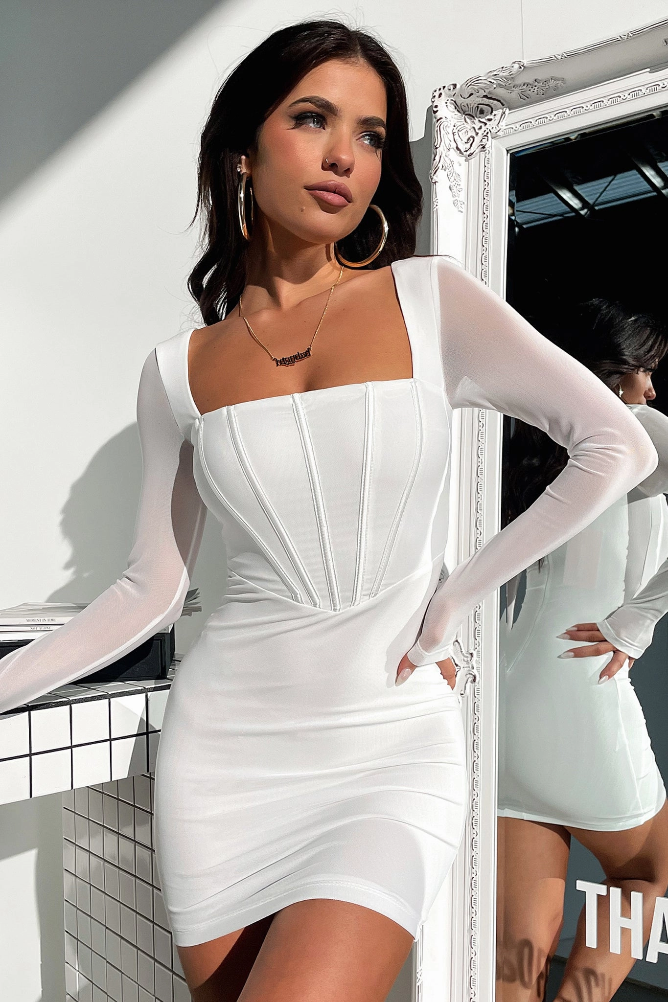 Texture Play Side Tie Gilmore Dress - White