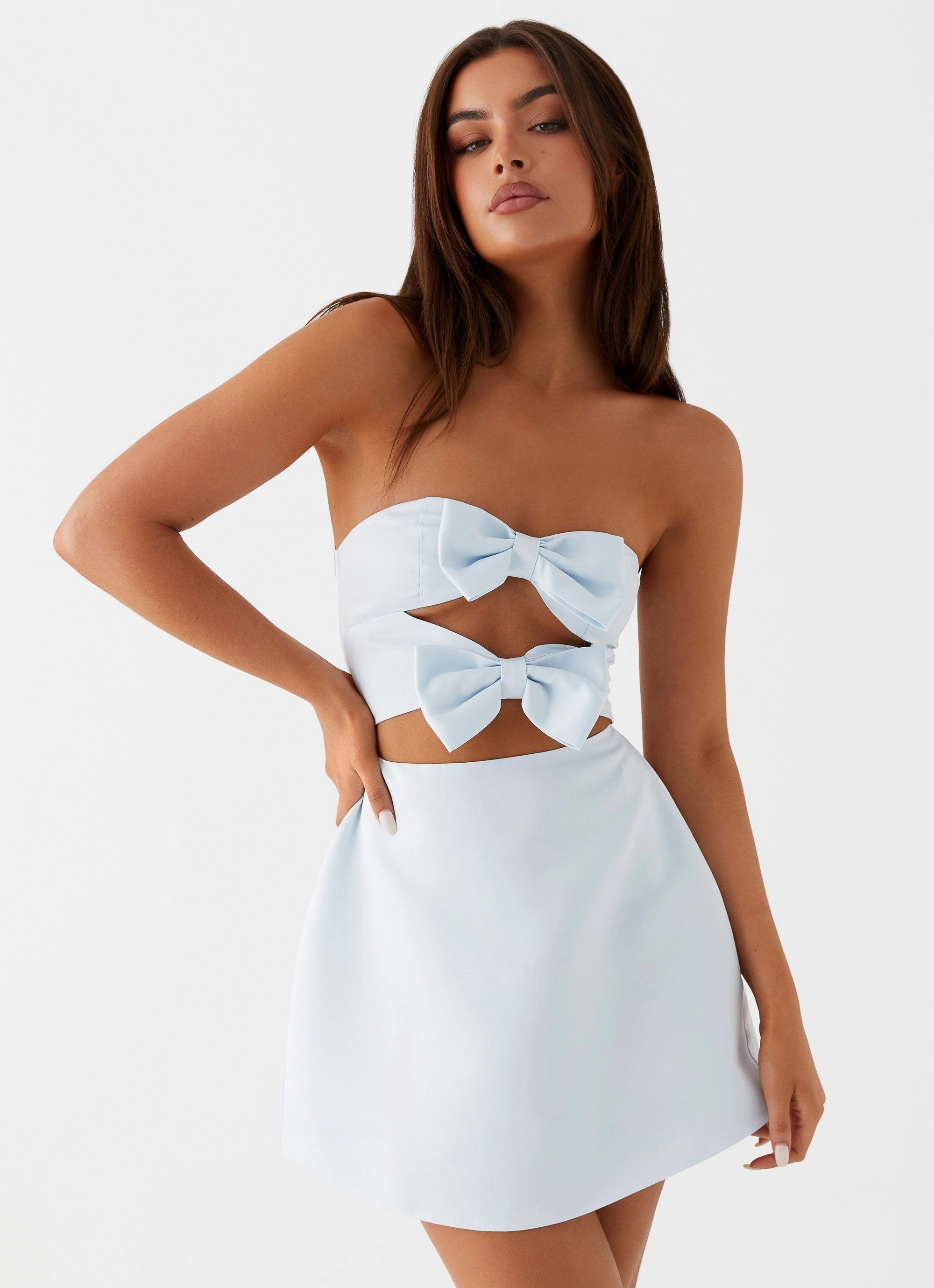 Recycled-Material Chic boho dress Girl Crush Bow Mini Dress - Blue