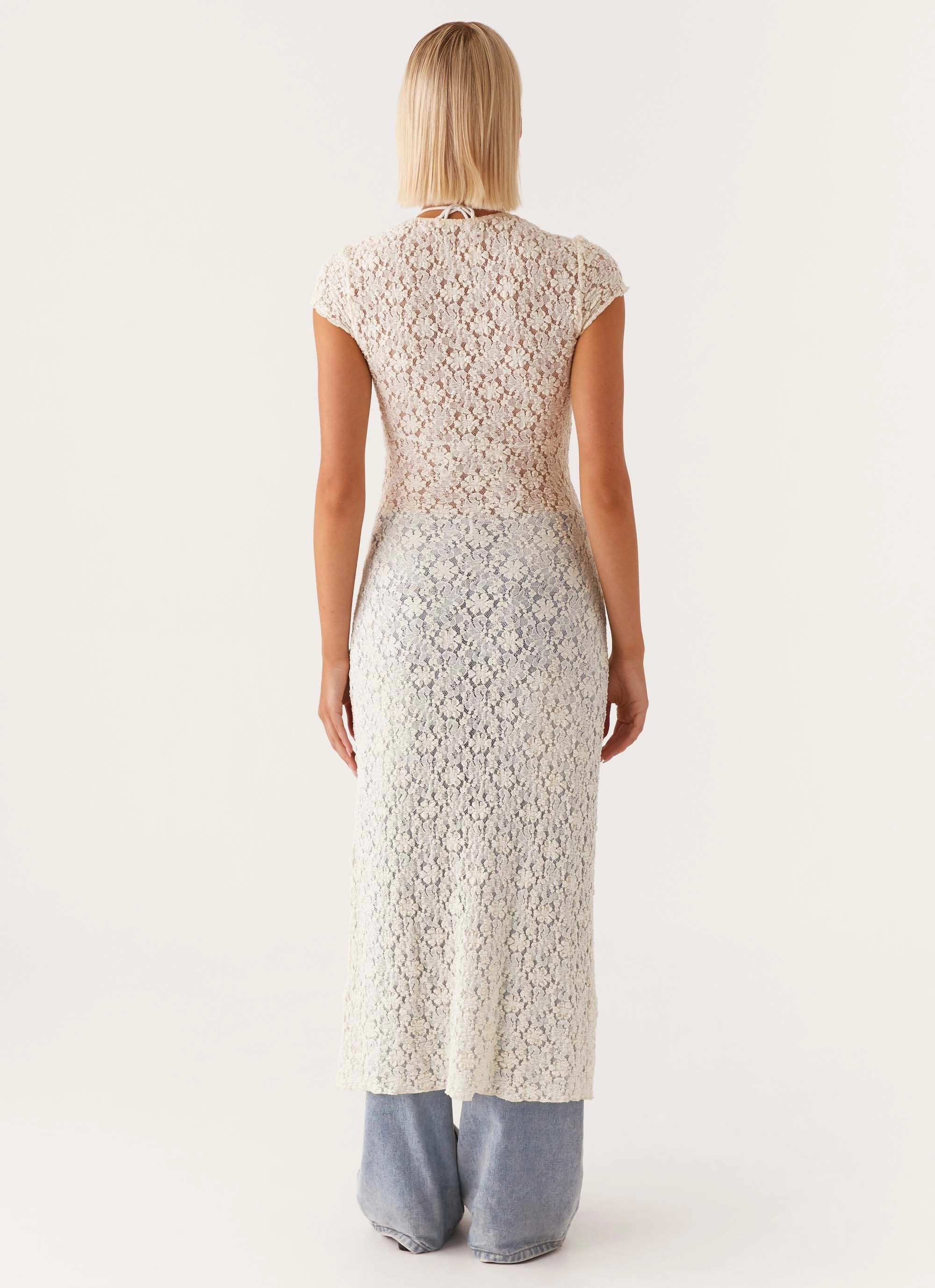 Gisele Lace Midi Dress - Ivory Flattering Waist Design Smart Silhouette