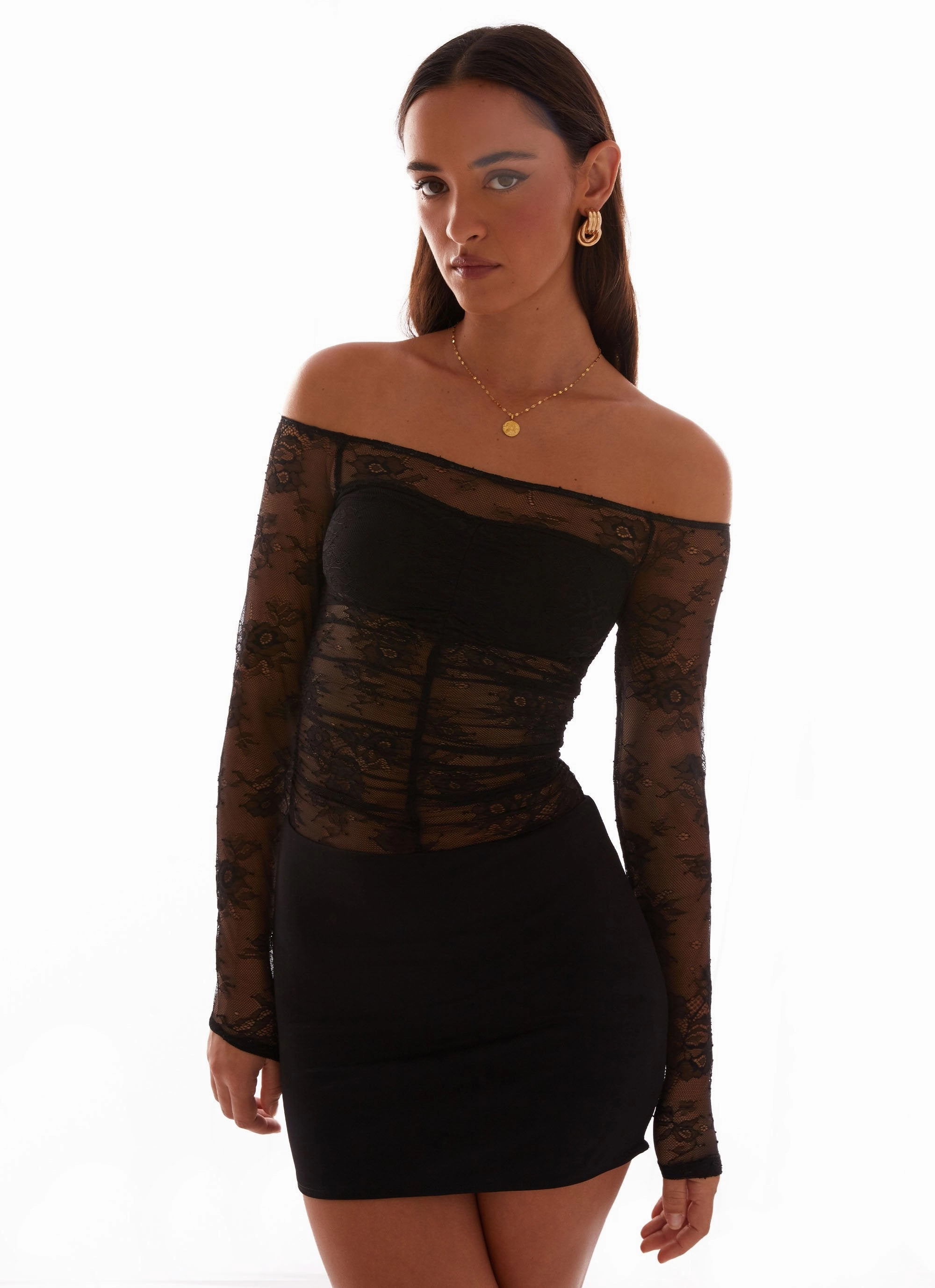 Feminine Line Fit for All Seasons Collide Lace Mini Dress - Black