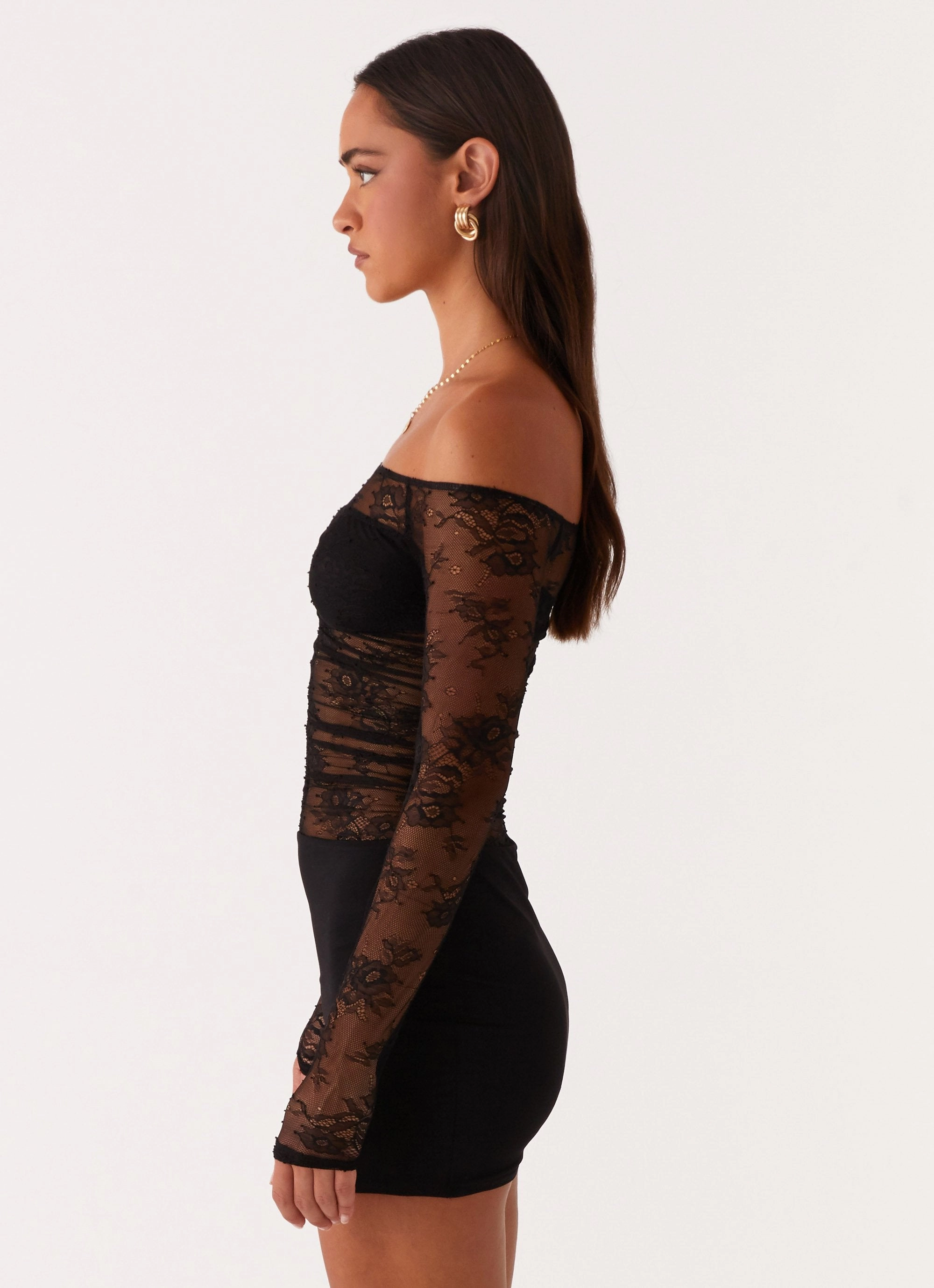 Sleek Flex Collide Lace Mini Dress - Black
