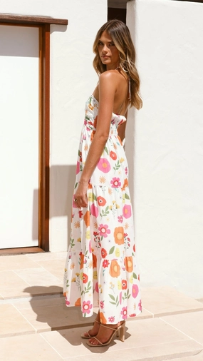 Comfortable Design Taffeta Maxi Dress - White Floral