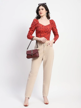 Madame Straight Fit Cotton Beige Denim Smart Casual Classic Wear
