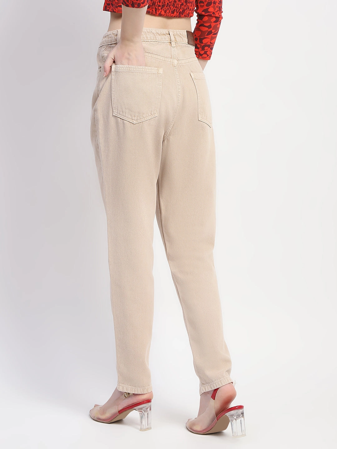 easy move Solid Choice Madame Straight Fit Cotton Beige Denim