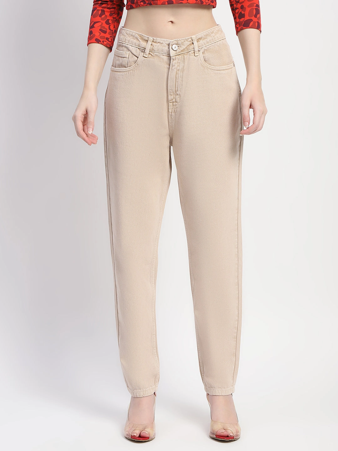 Madame Straight Fit Cotton Beige Denim Flexible Comfort Timeless Wear