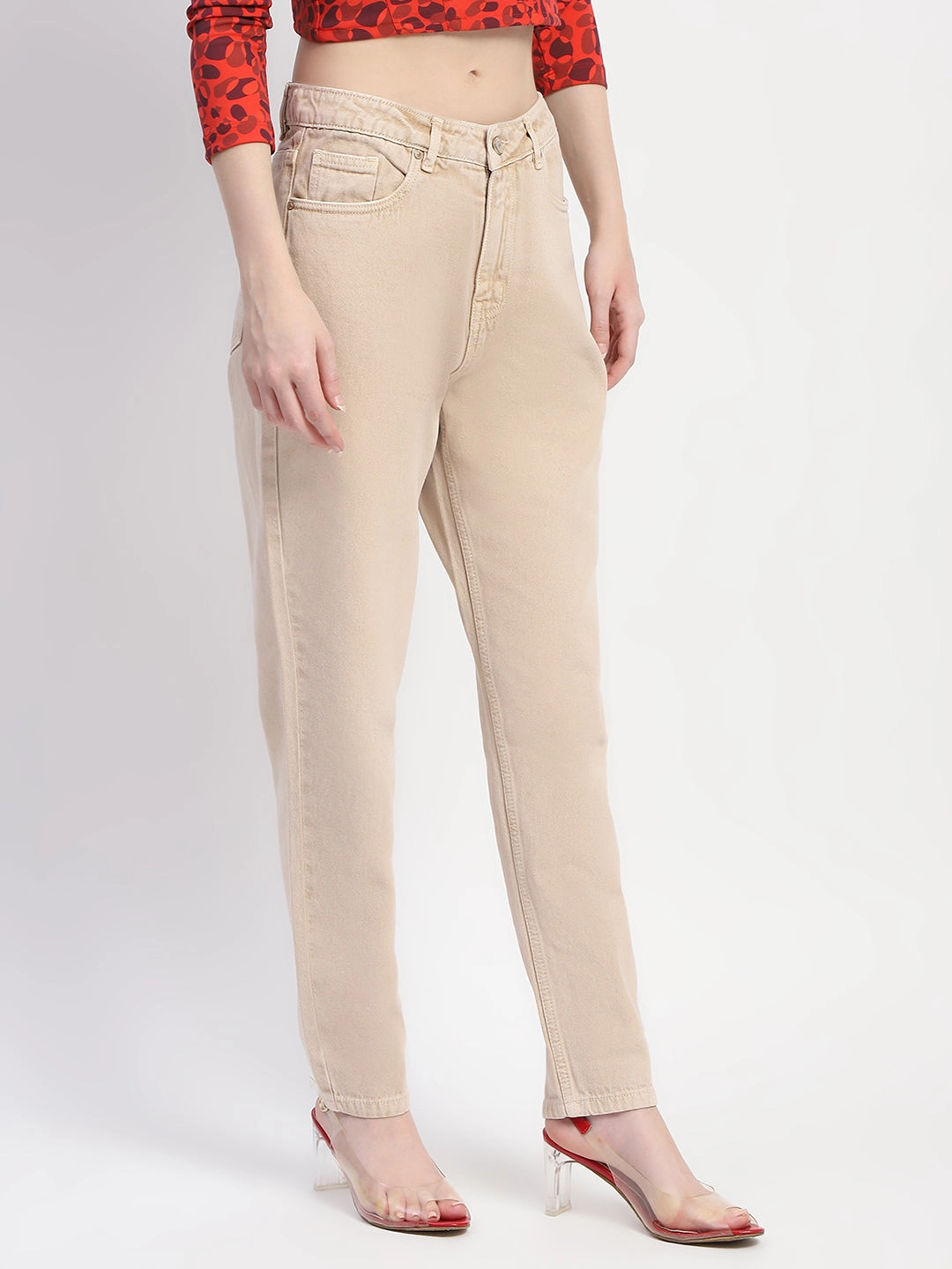 Madame Straight Fit Cotton Beige Denim Eco Friendly Dye Process