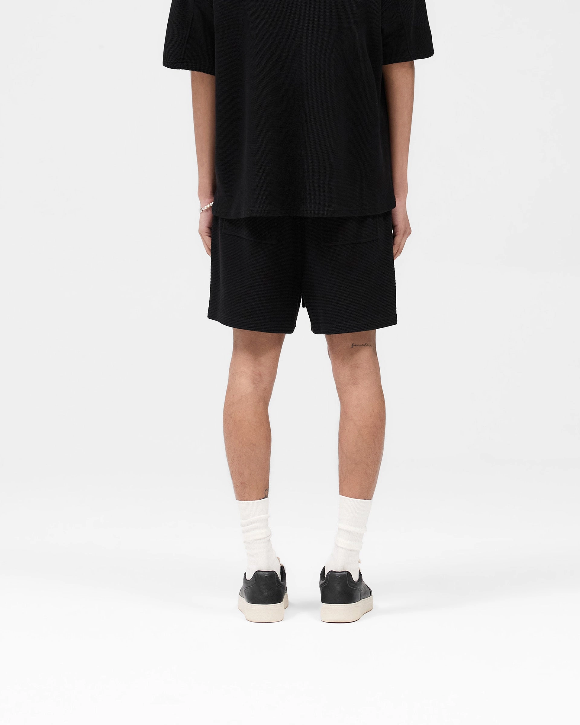Flexible Gusset Waffle Shorts - Black
