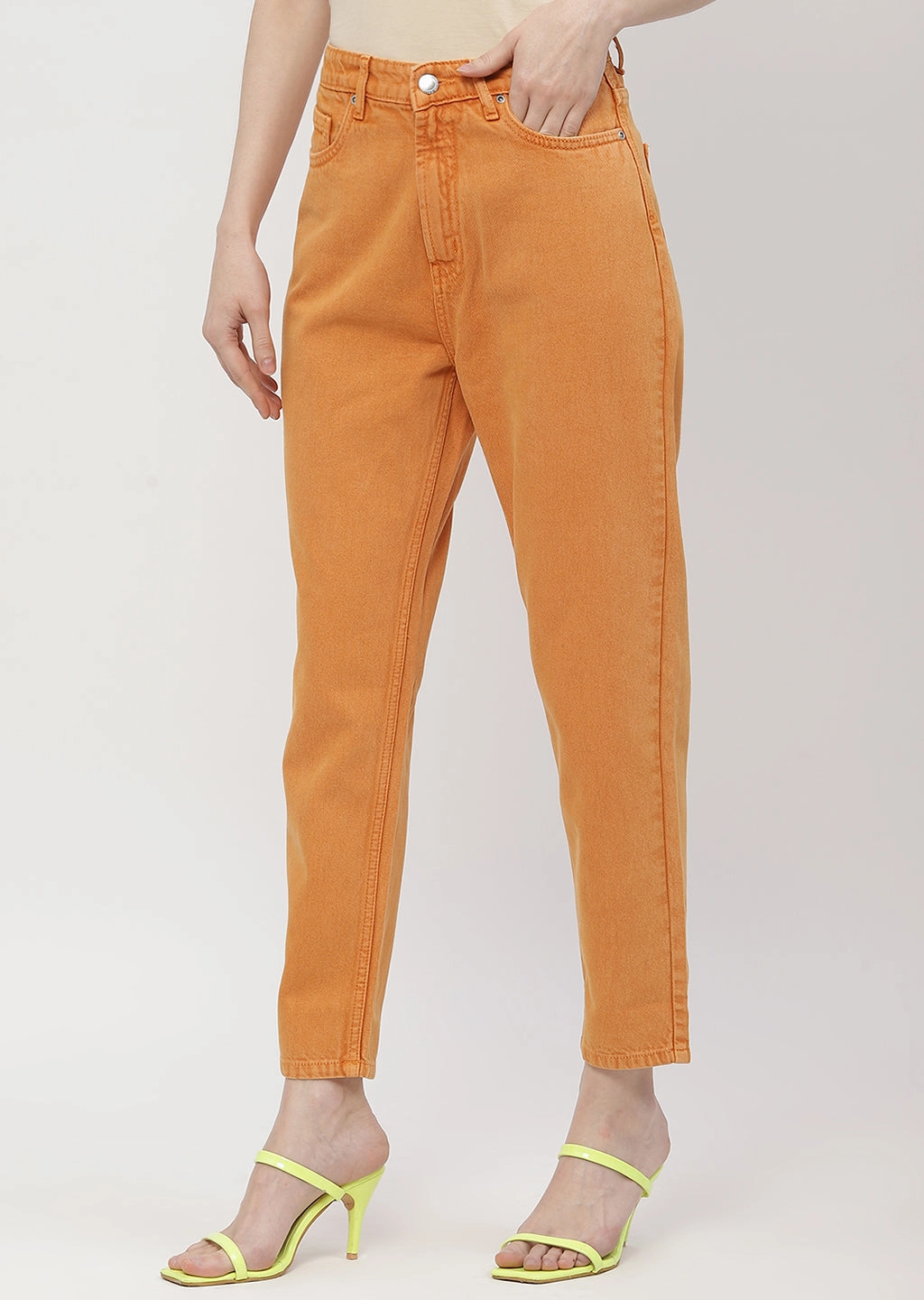 Morning Stroll Streetwear Fan Minimalist Style Holiday Vibes Weekend Warrior Madame Solid Orange Mom Fit Jeans