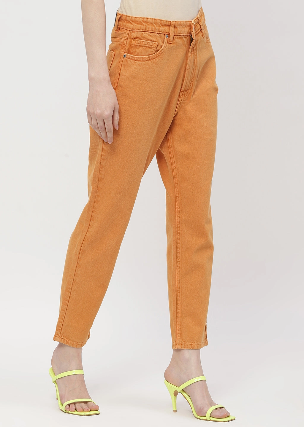 Madame Solid Orange Mom Fit Jeans Unisex Wear Artist Vibe