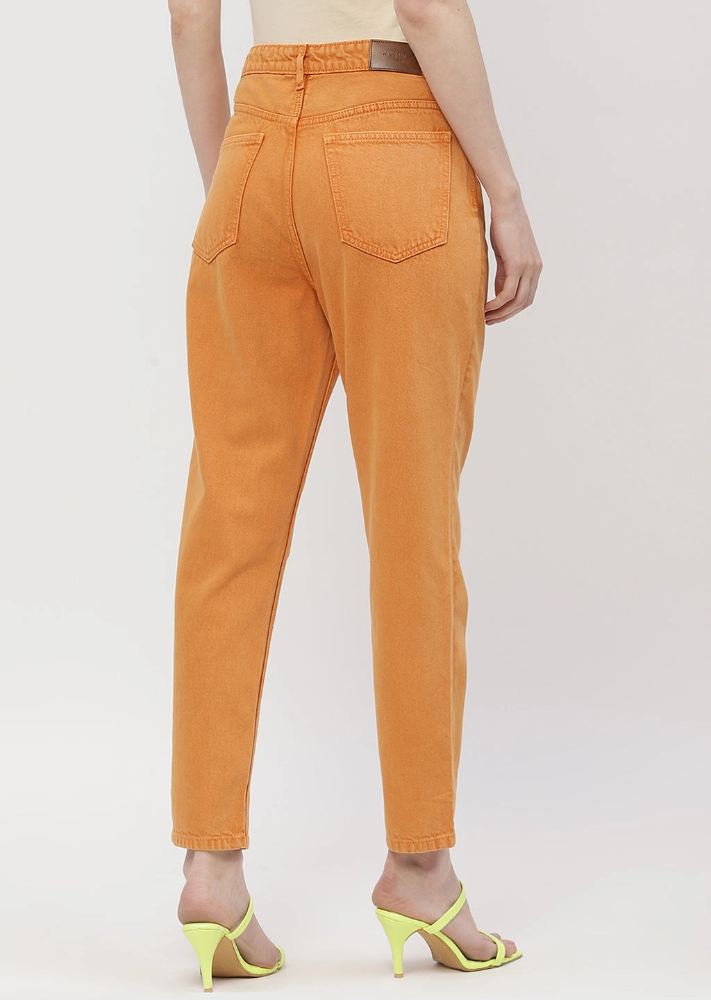 Crosshatch Stitching Built For Life Madame Solid Orange Mom Fit Jeans