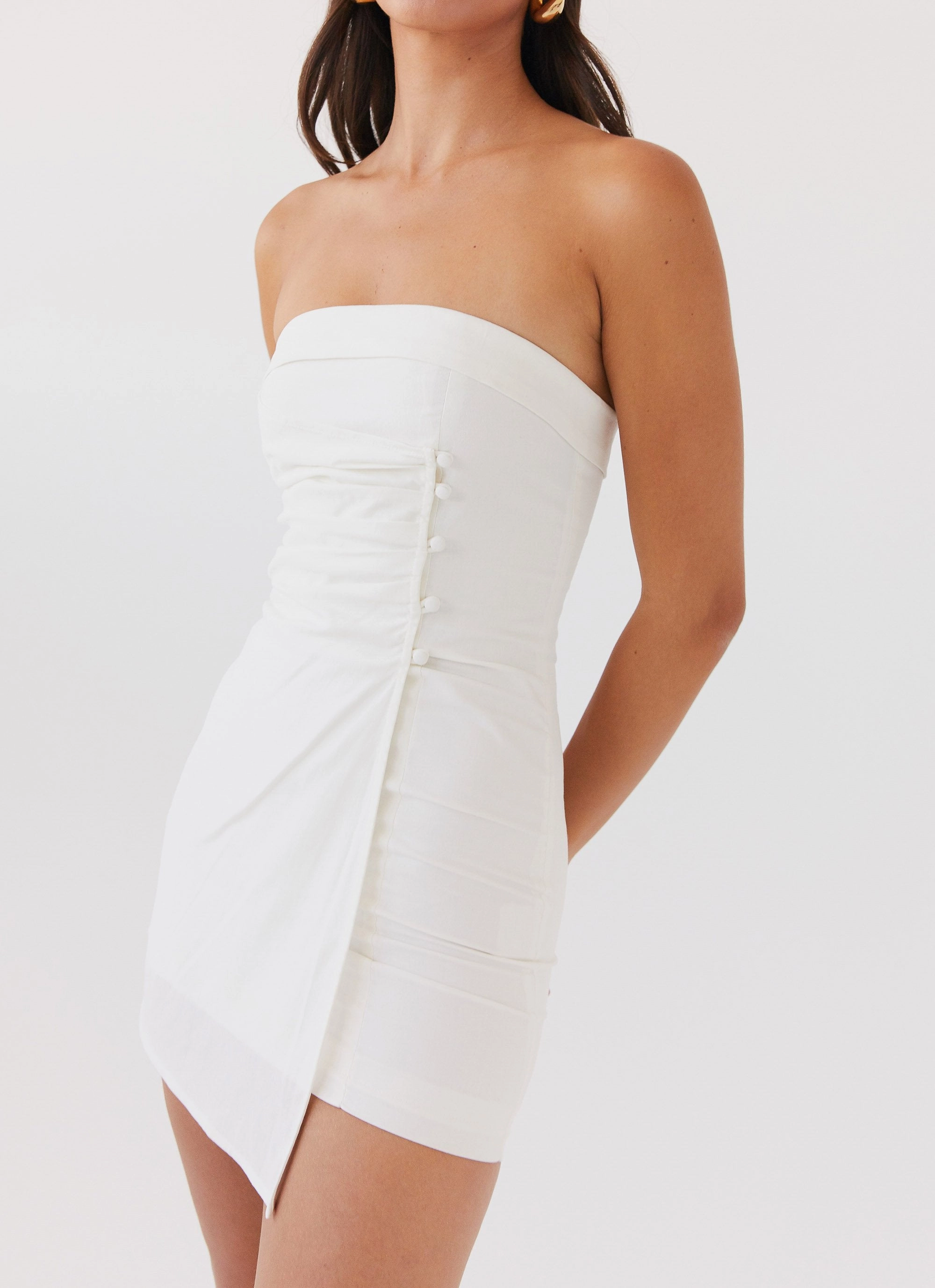 Lavinia Linen Tube Mini Dress - White Sleek Draping Stay Cool