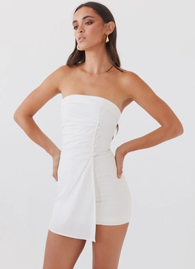 Adjustable Straps Lavinia Linen Tube Mini Dress - White