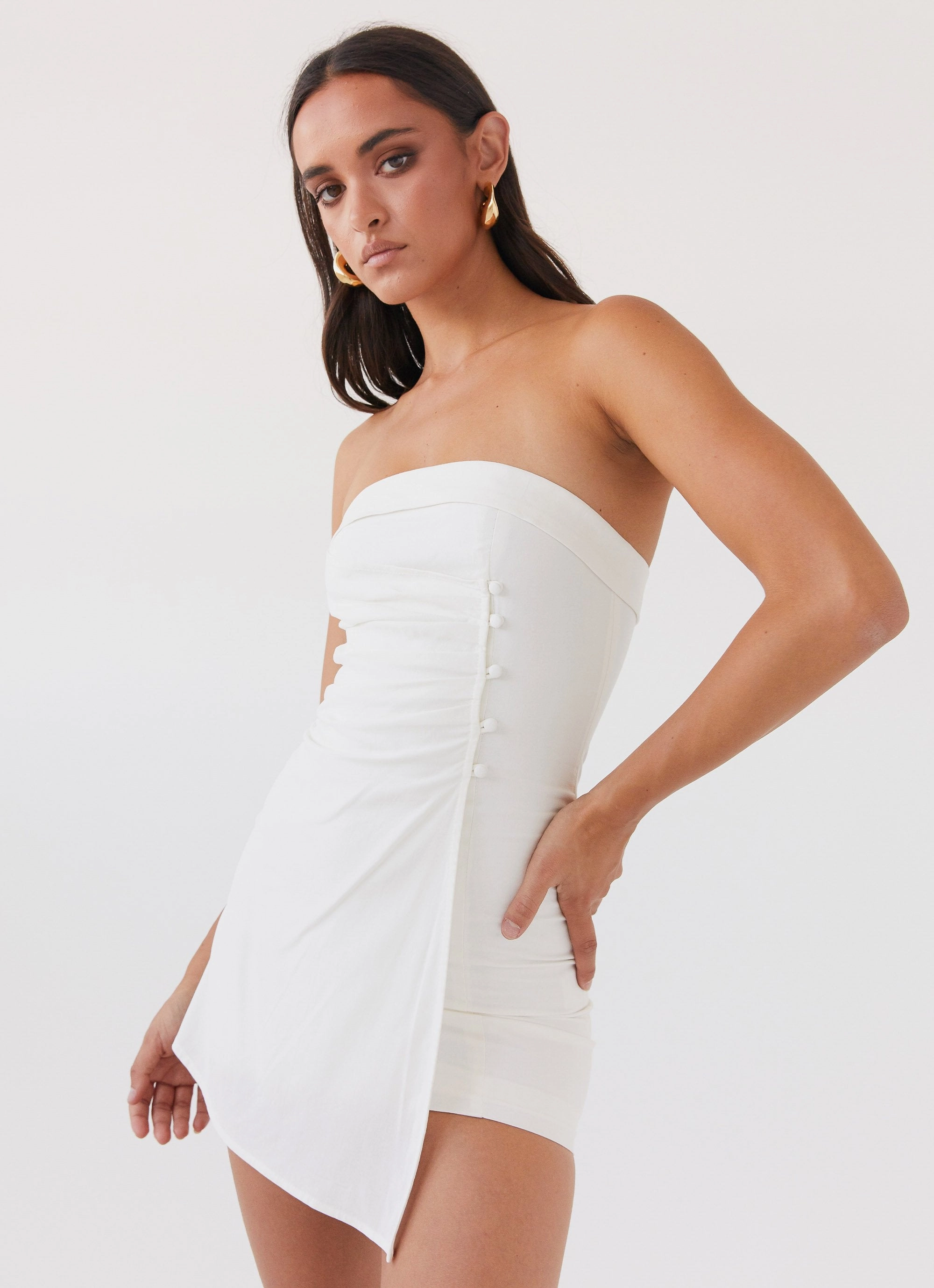 Light Touch Cotton Touch Lavinia Linen Tube Mini Dress - White