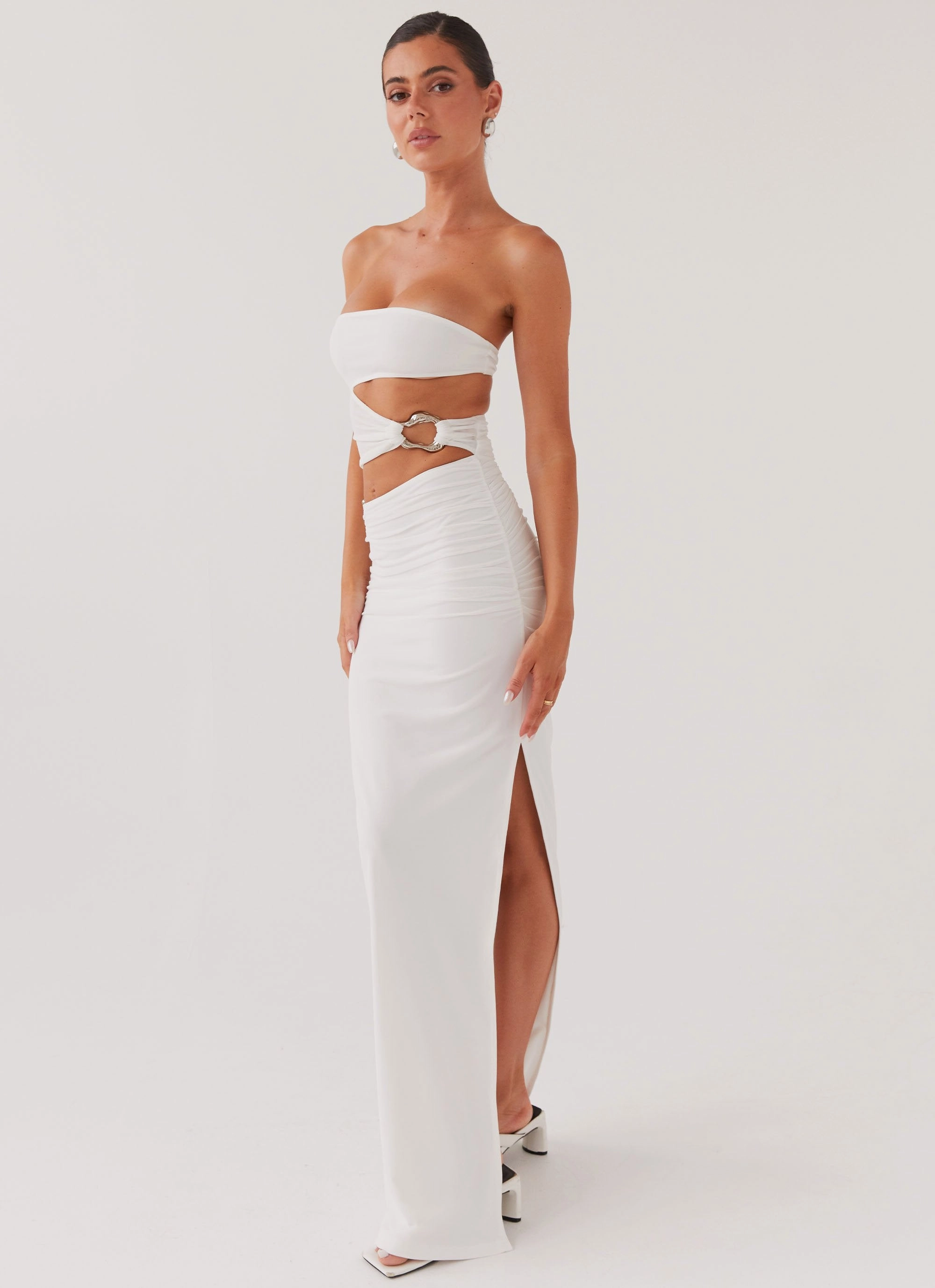 Into Pieces Mesh Maxi Dress - White Smooth Texture