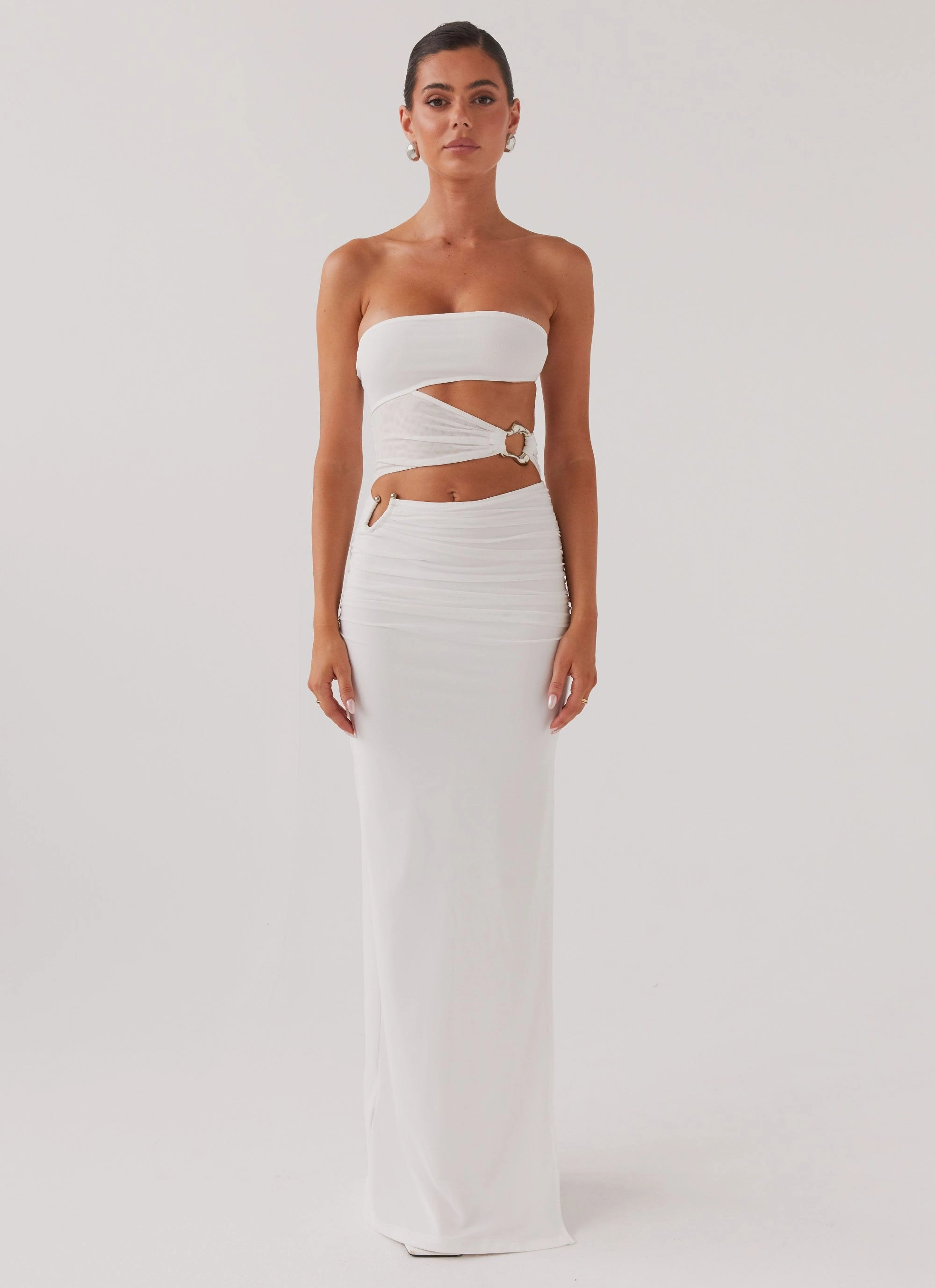 Slimming Shape Work Vibe Into Pieces Mesh Maxi Dress - White