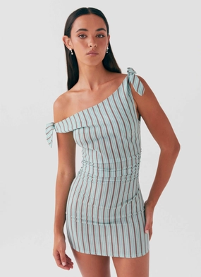 Amazonia Linen Mini Dress - Coastal Stripe Simple formal dress Zip-Closure