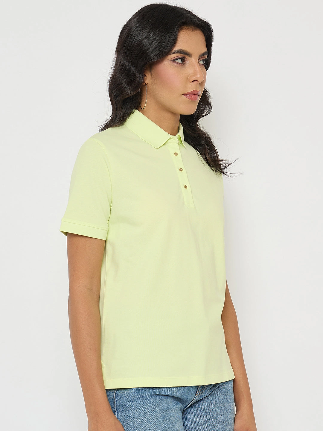 Prom fade resistant color Madame Lime Yellow Cotton Blend Polo T-Shirt