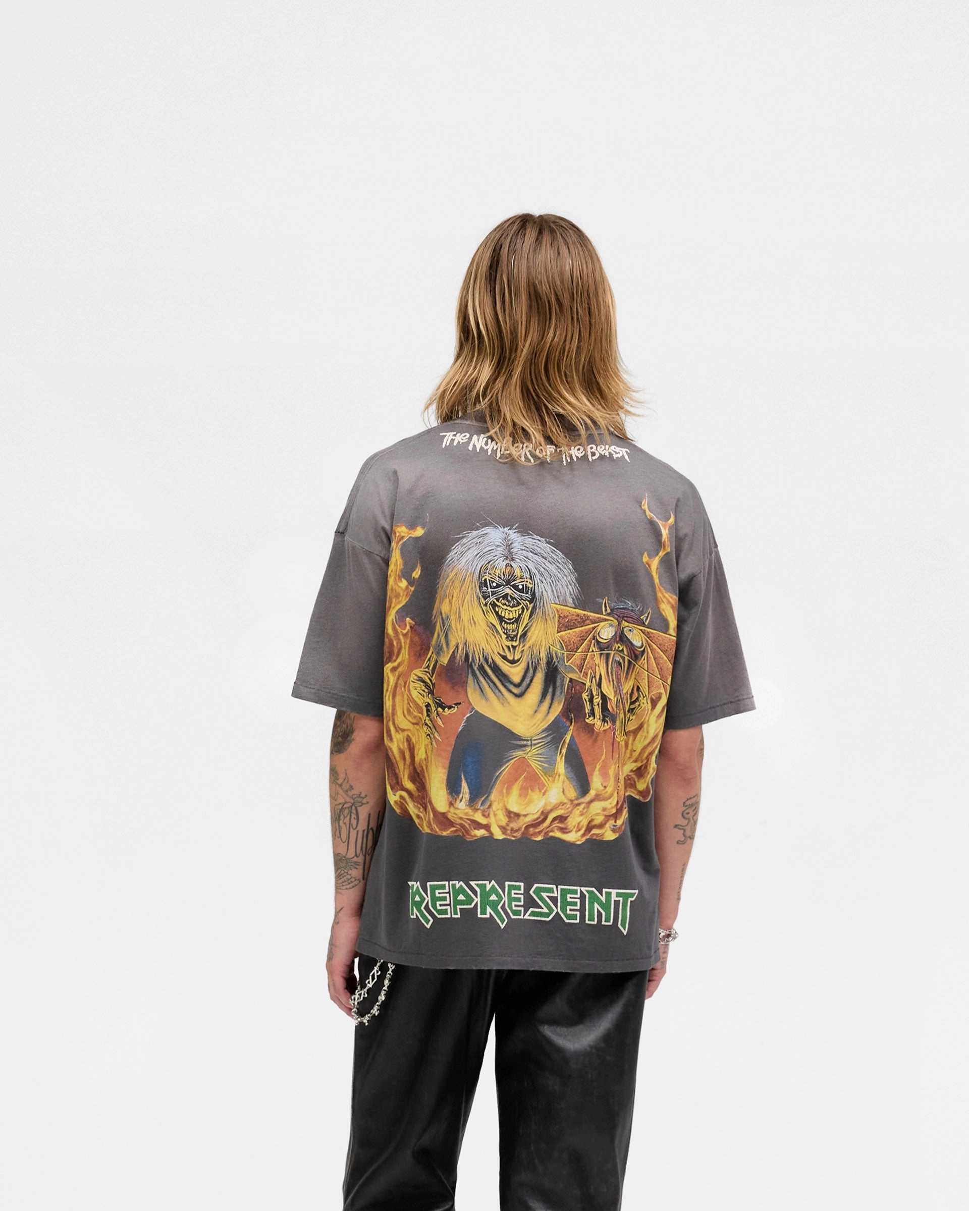 Represent X Iron Maiden Number Of Beast T-Shirt - Sunfade Grey Breathable fabric
