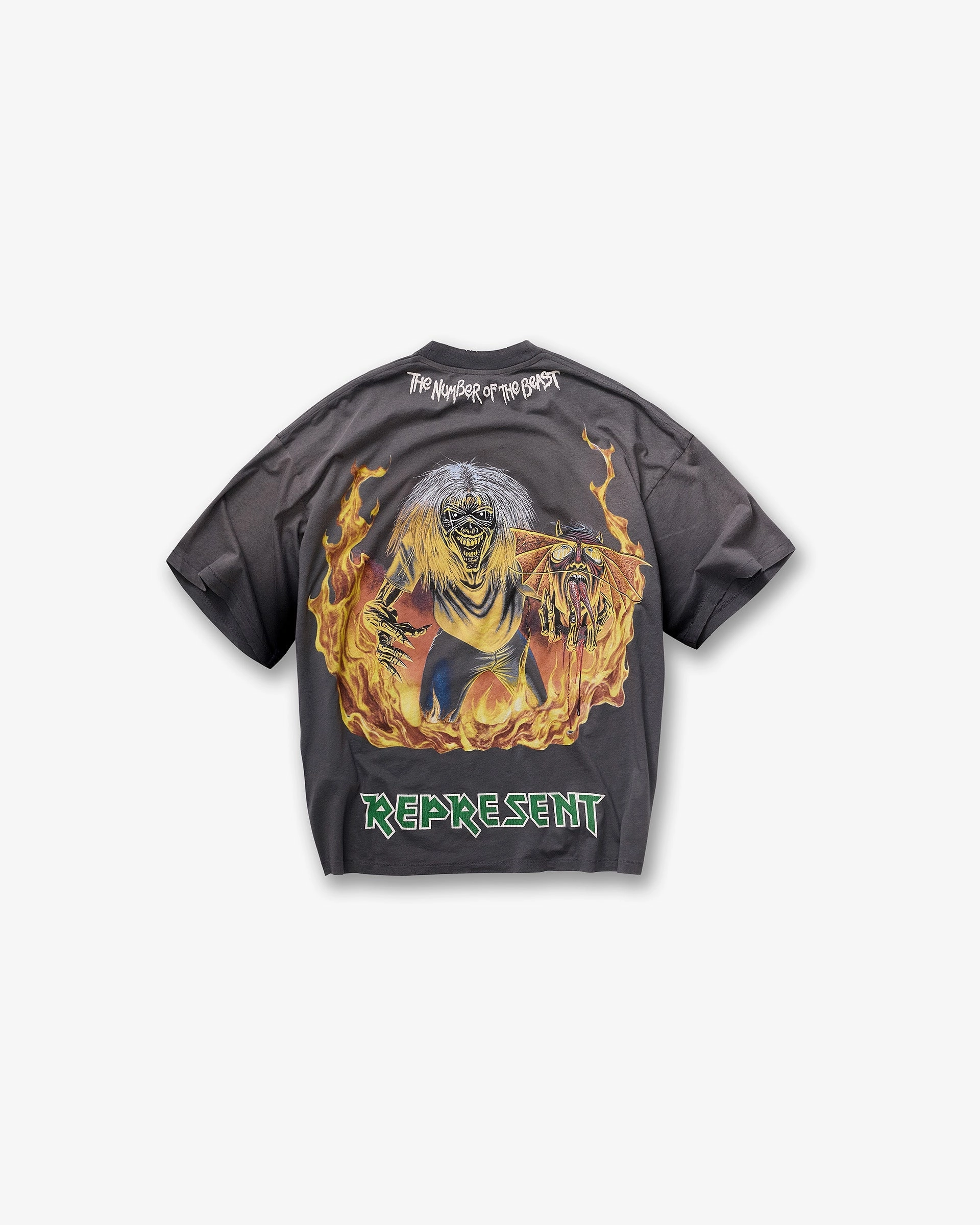 Sleek And Stylish Light Casual Represent X Iron Maiden Number Of Beast T-Shirt - Sunfade Grey