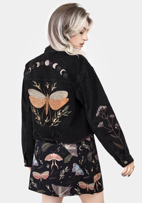 Griffinfly Embroidered Distressed Denim Jacket Heat Sealed Edges