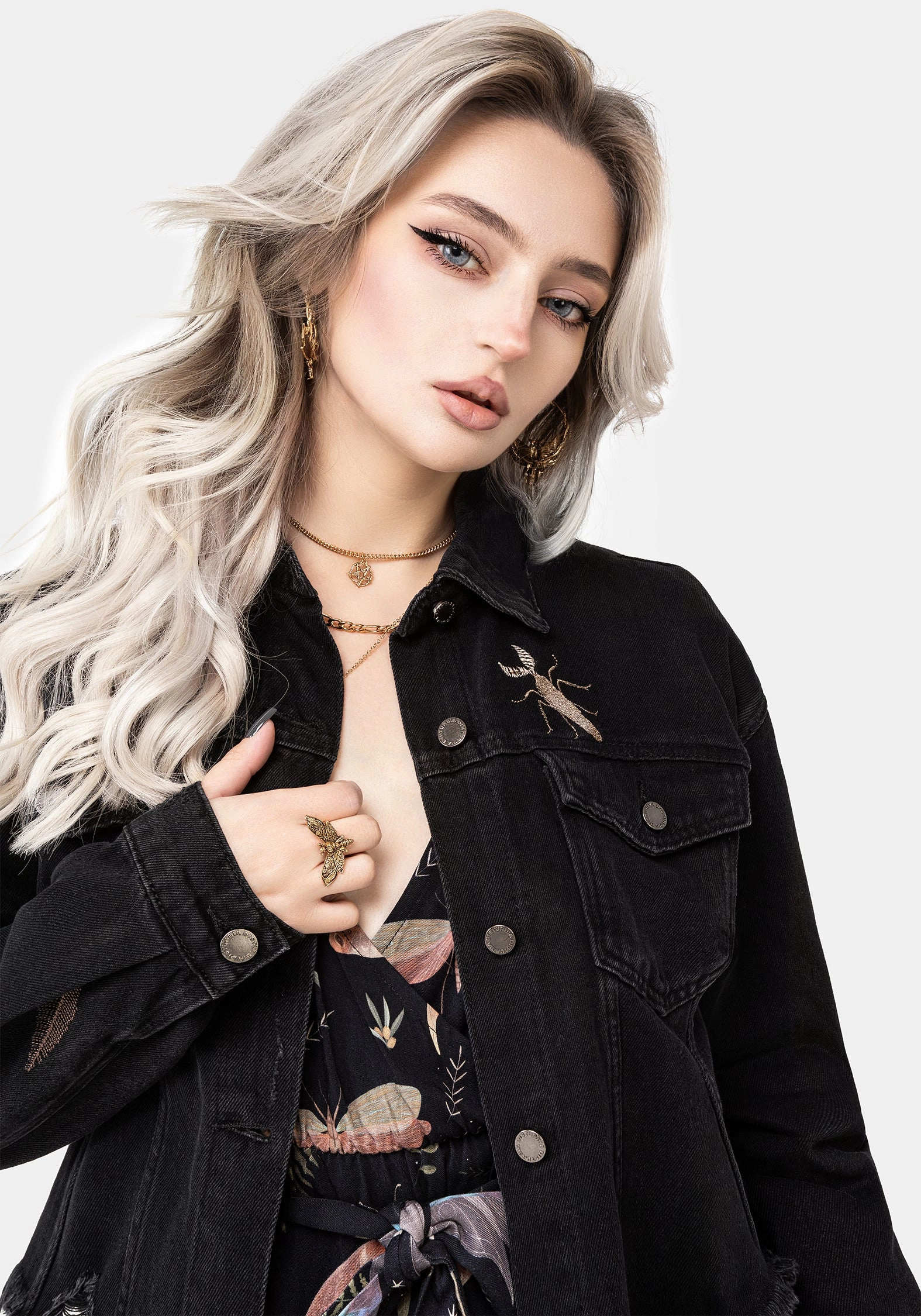 Griffinfly Embroidered Distressed Denim Jacket On The Go Layer
