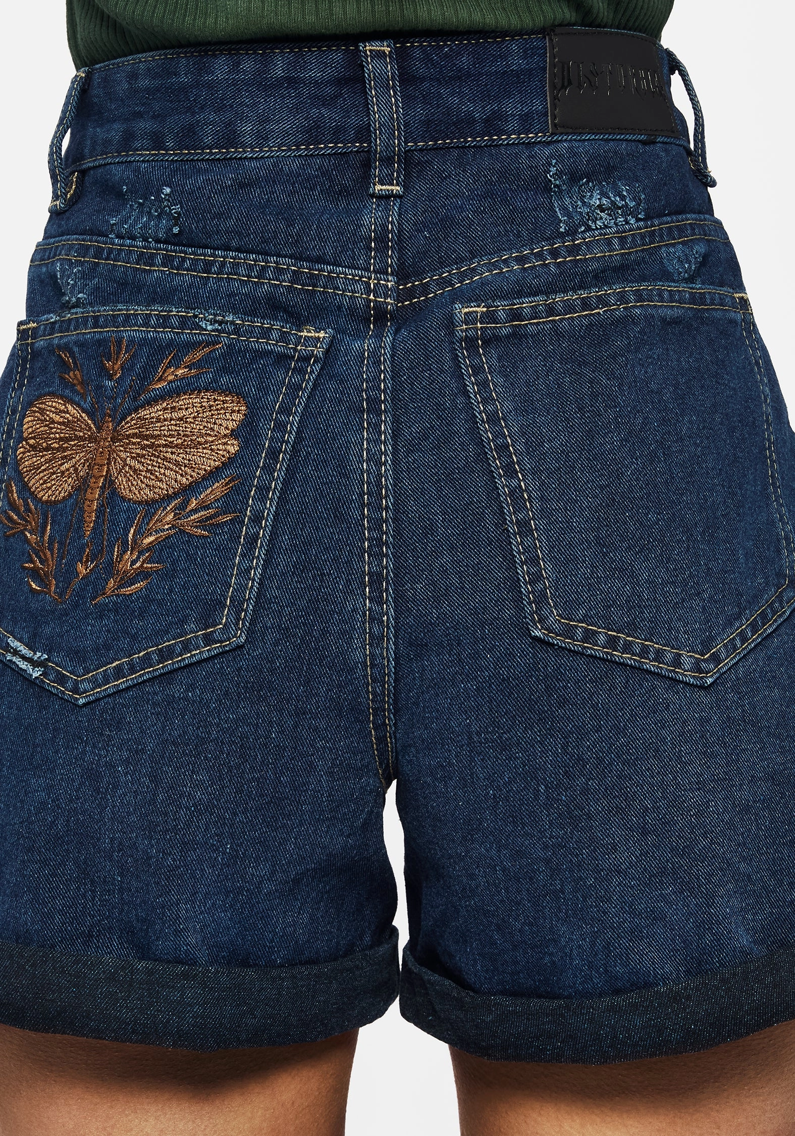 Griffinfly Embroidered Distressed Denim Shorts - Blue Stay Cool Wear Quick Response Fit