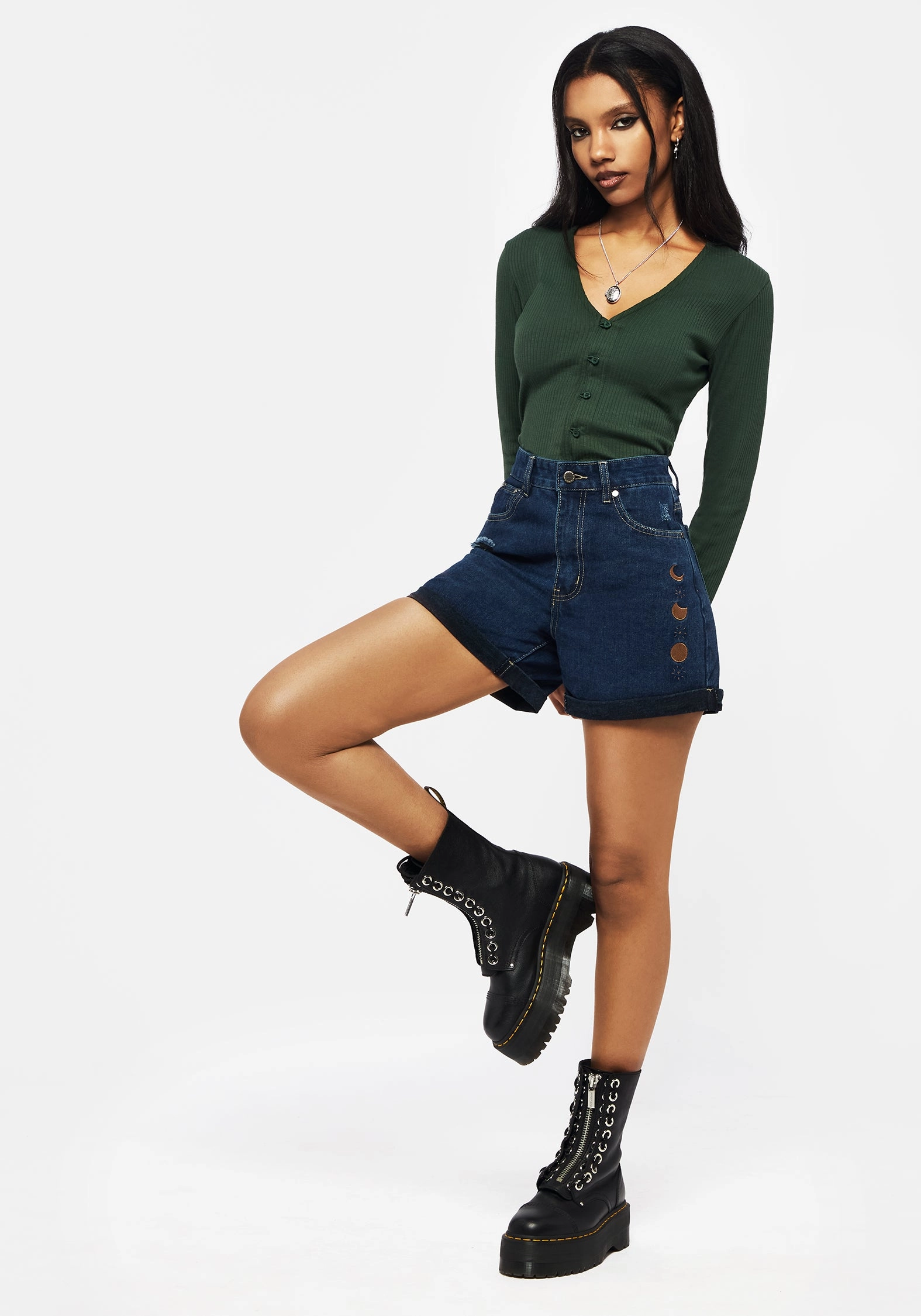 Lightweight Feel hospitality industry Griffinfly Embroidered Distressed Denim Shorts - Blue