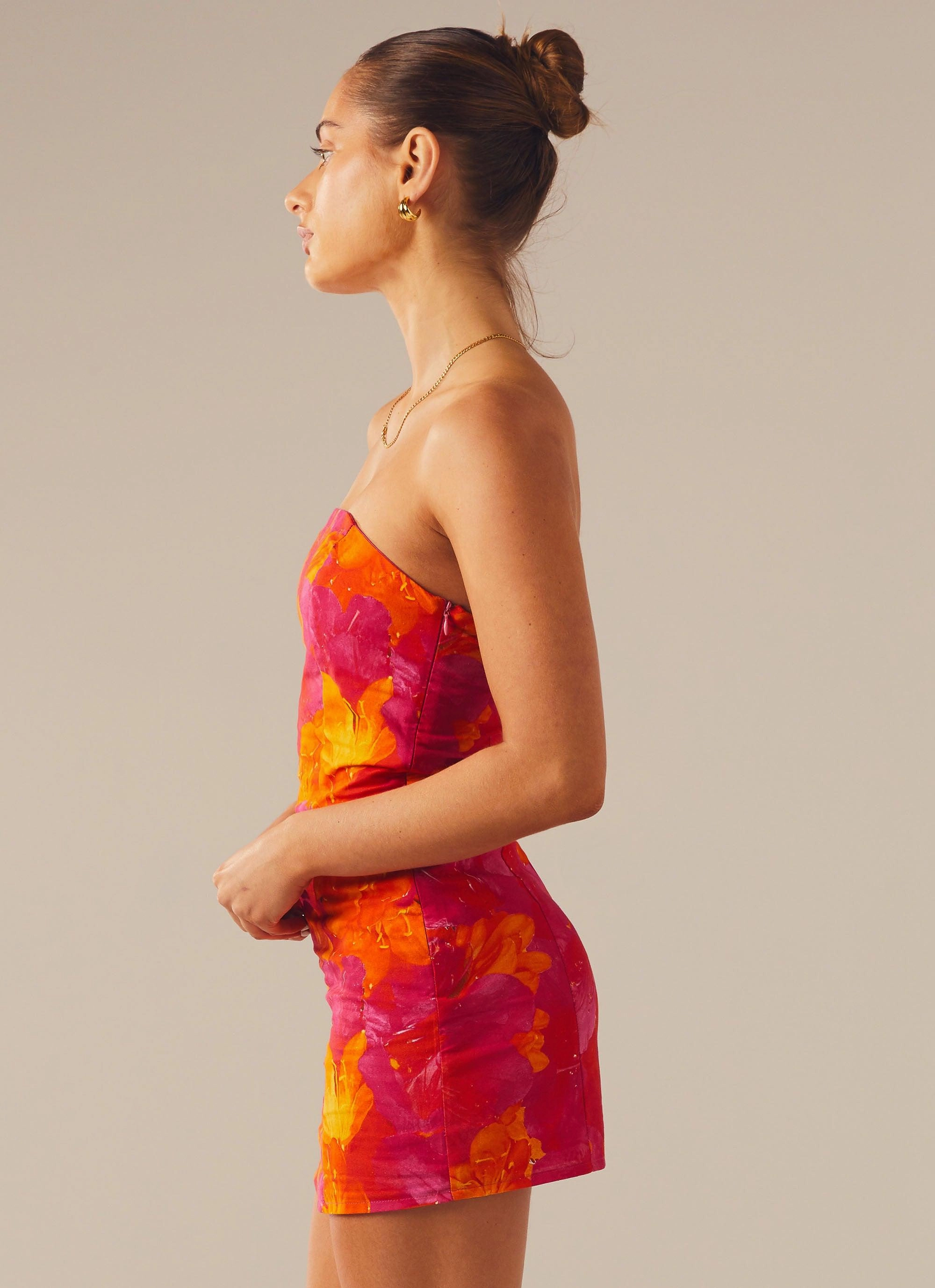 Stuck On You Mini Tube Dress - Floral Sun Minimal Tone