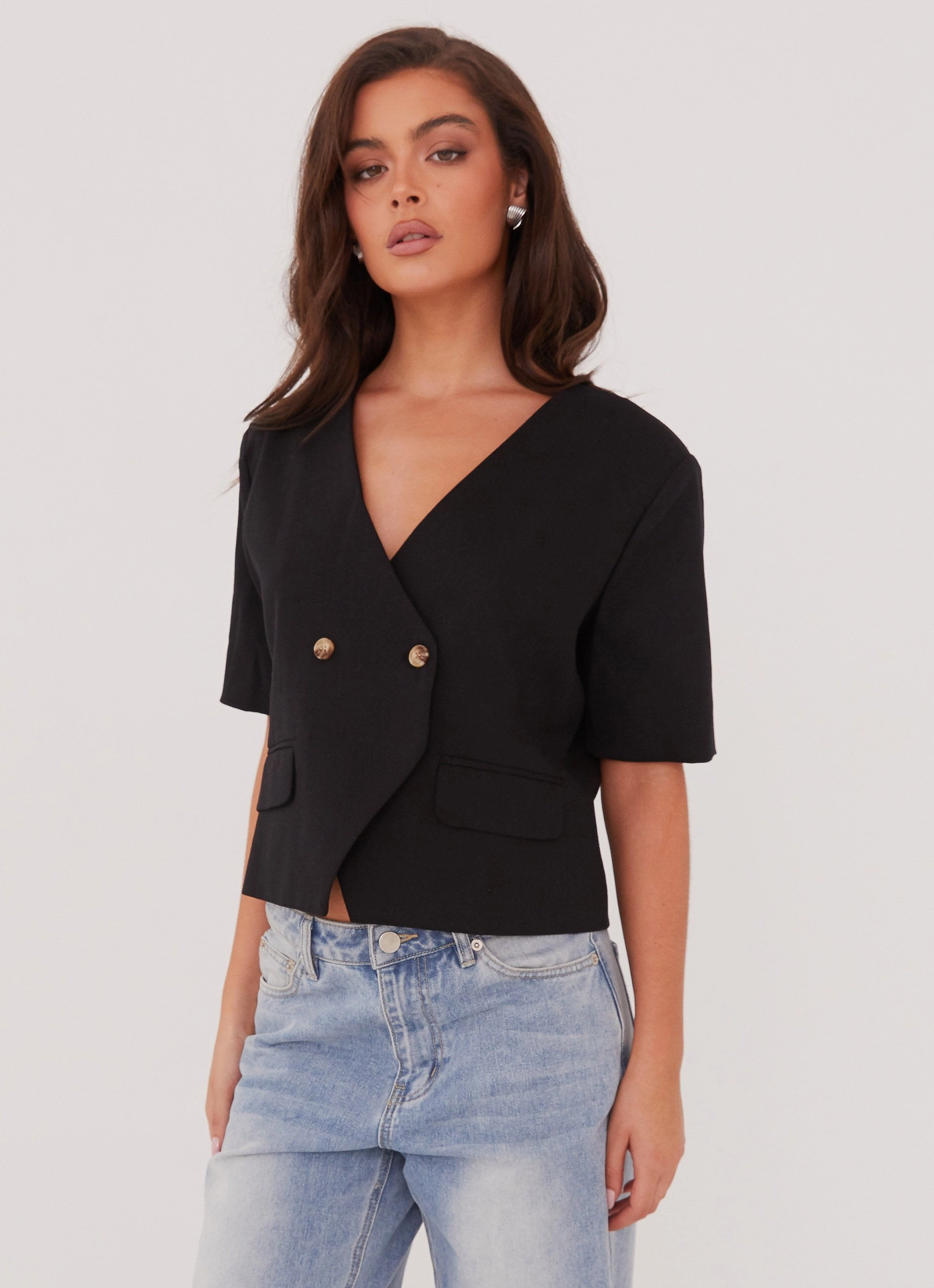 Odor Resistant Treatment Hacienda Linen Short Sleeve Blazer - Black