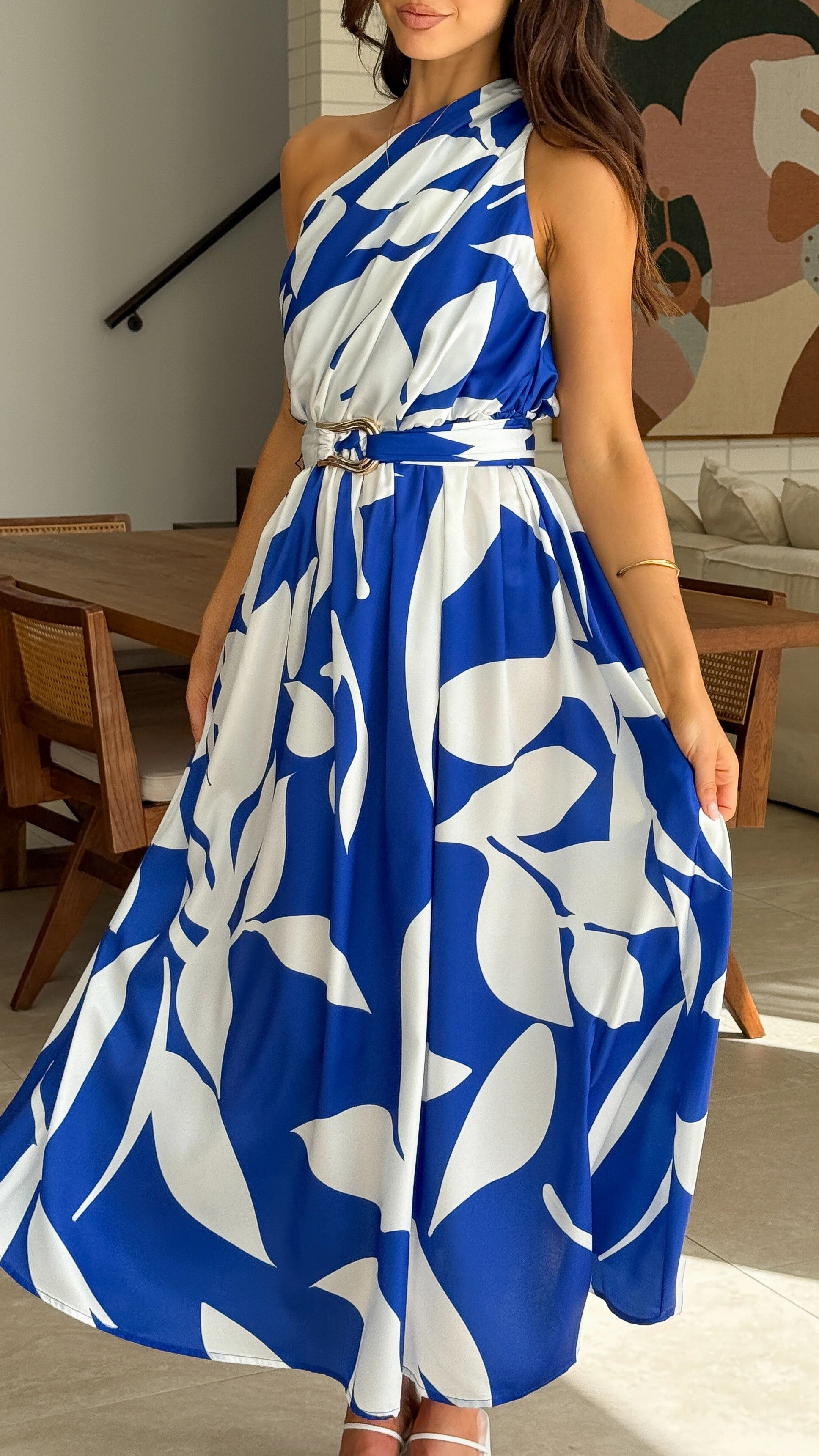 Floral-Pattern Smart Layers Hadas Maxi Dress - Cobalt/White Print