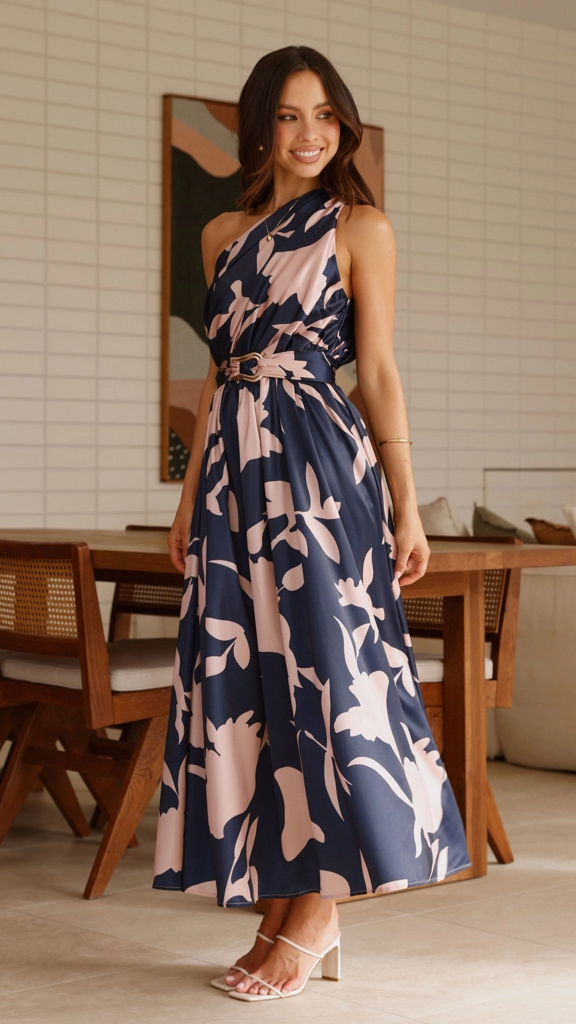 Clean Style Color Pop Hadas Maxi Dress - Navy/Pink Print