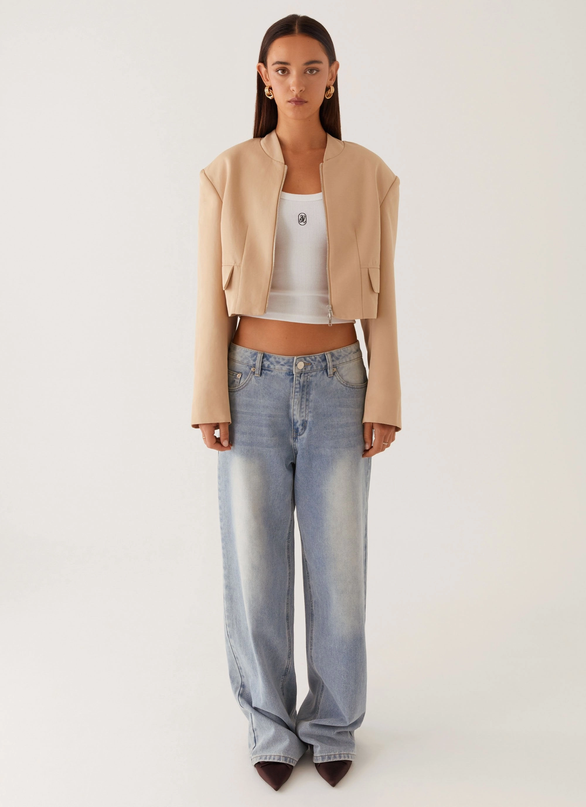 Halyn Cropped Bomber Jacket - Brown TearResistantFabric Chill Day Layer