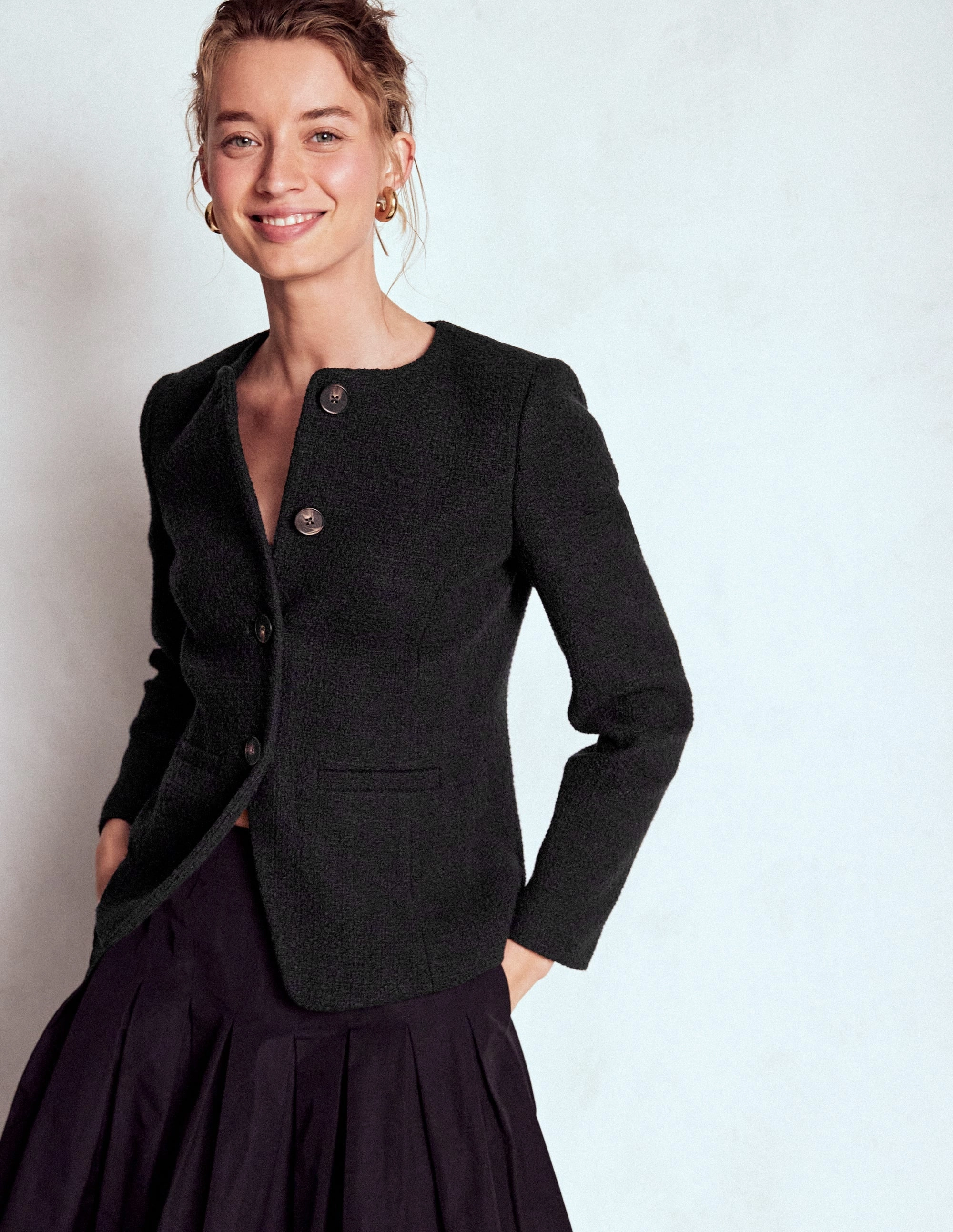 Long Length Adjustable Hem Hampstead Textured Blazer-Black