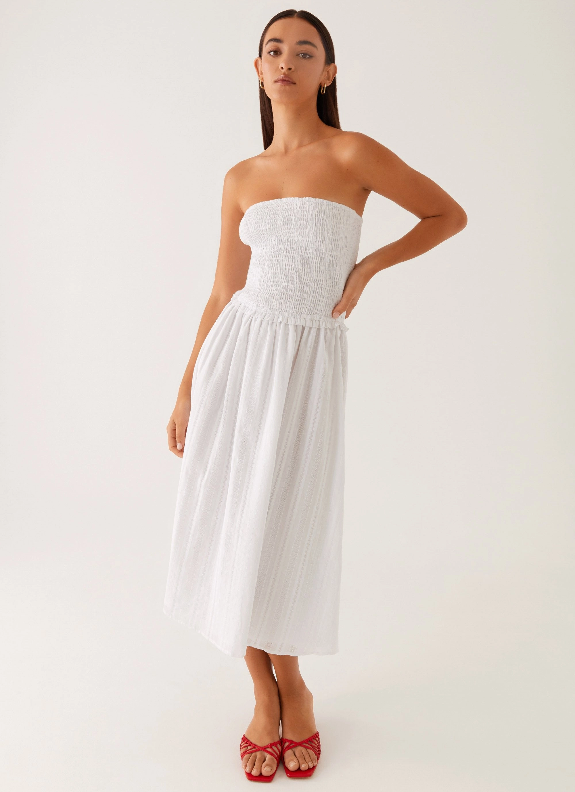 Lulie Shirres Midi Dress - Ivory Feminine Layers Relaxed Line