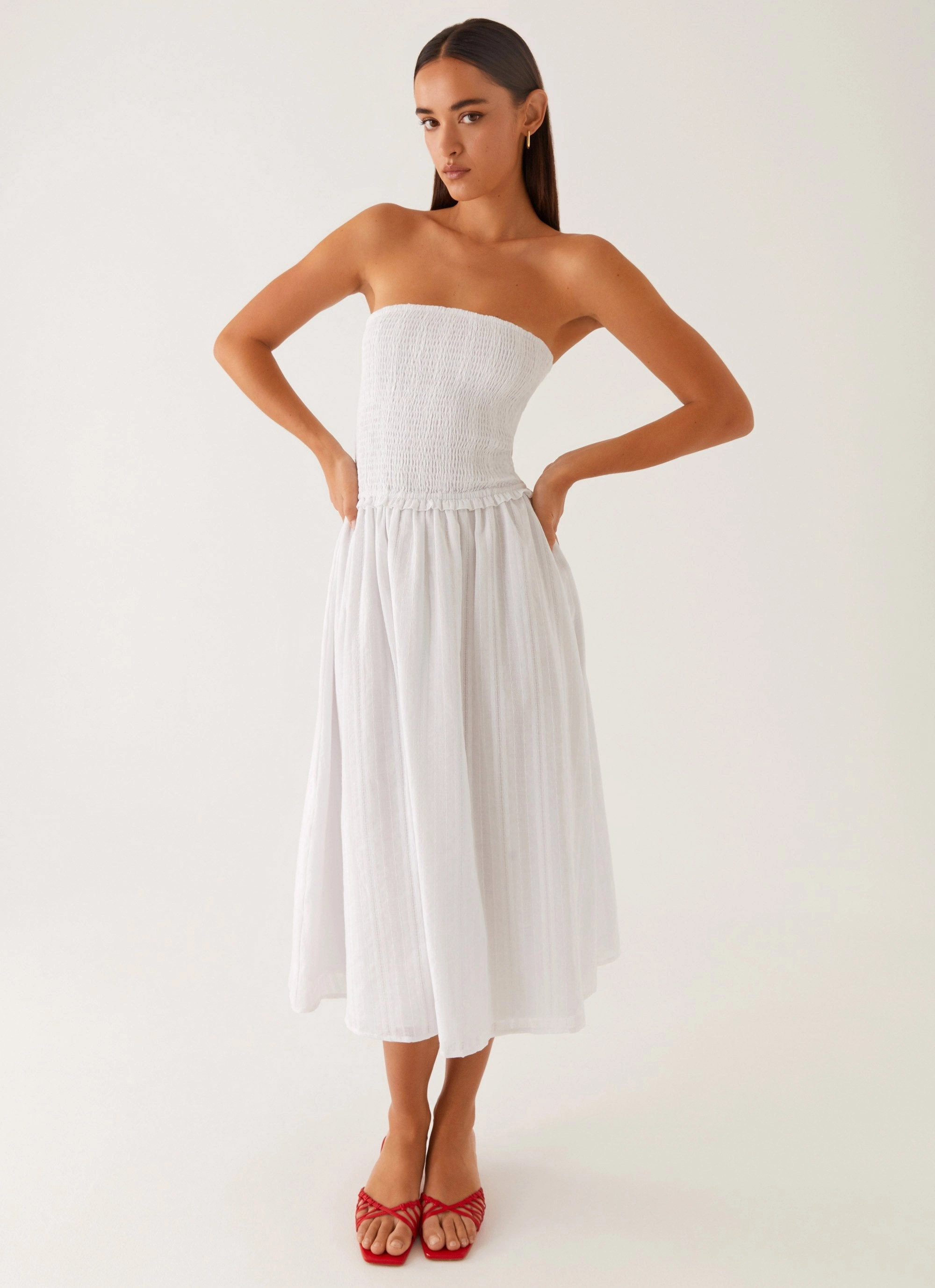 Lulie Shirres Midi Dress - Ivory Comfy and Relaxed Slimming Shape