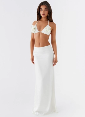 Morgan Low Rise Maxi Skirt - Ivory Corduroy texture