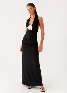 Adalie Halter Neck Midi Dress - Black Neutral Base Formal Occasion