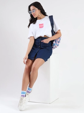 Trendy Light and Fresh Madame Front Graphic Print Half Sleeve White Sinker T-shirt