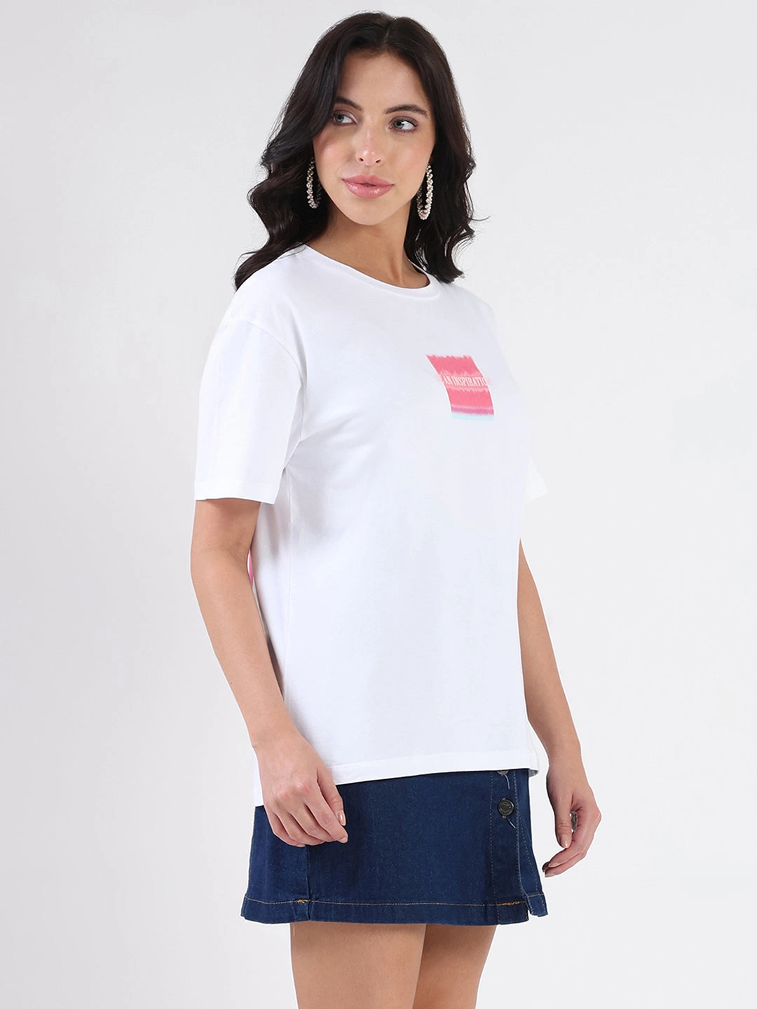 Friction Free Inner Lining Madame Front Graphic Print Half Sleeve White Sinker T-shirt