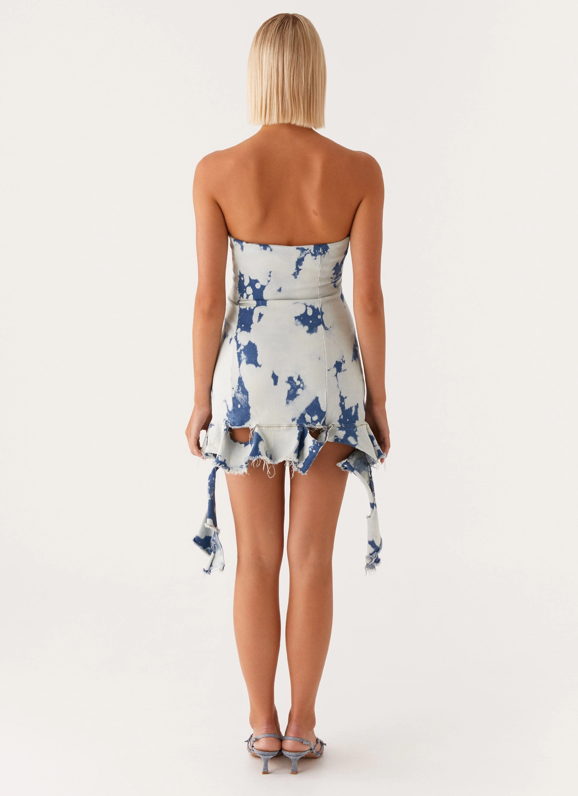 Hard To Handle Mini Dress - Acid Denim Wash Skirt Flare