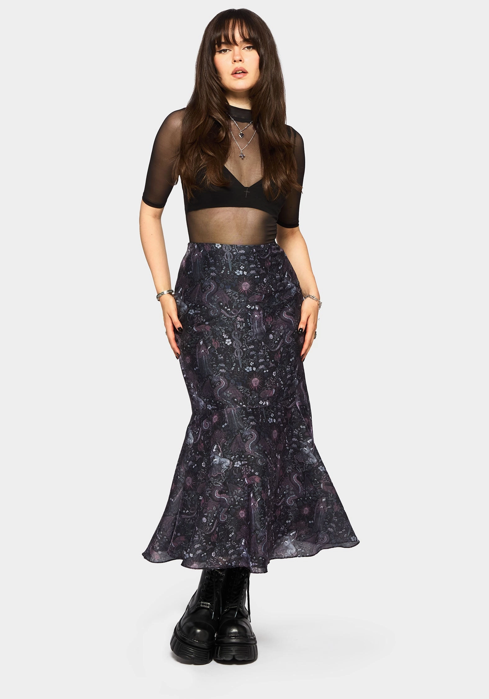 Cozy Vibe Haunt Medieval Printed Asymmetric Midaxi Skirt
