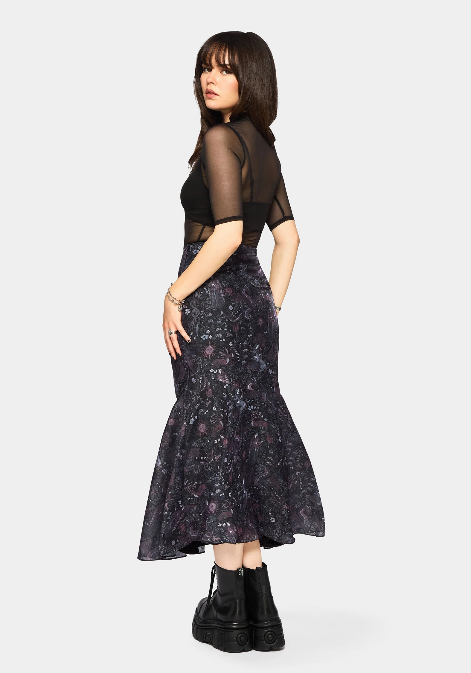 Haunt Medieval Printed Asymmetric Midaxi Skirt Adjustable Fastening