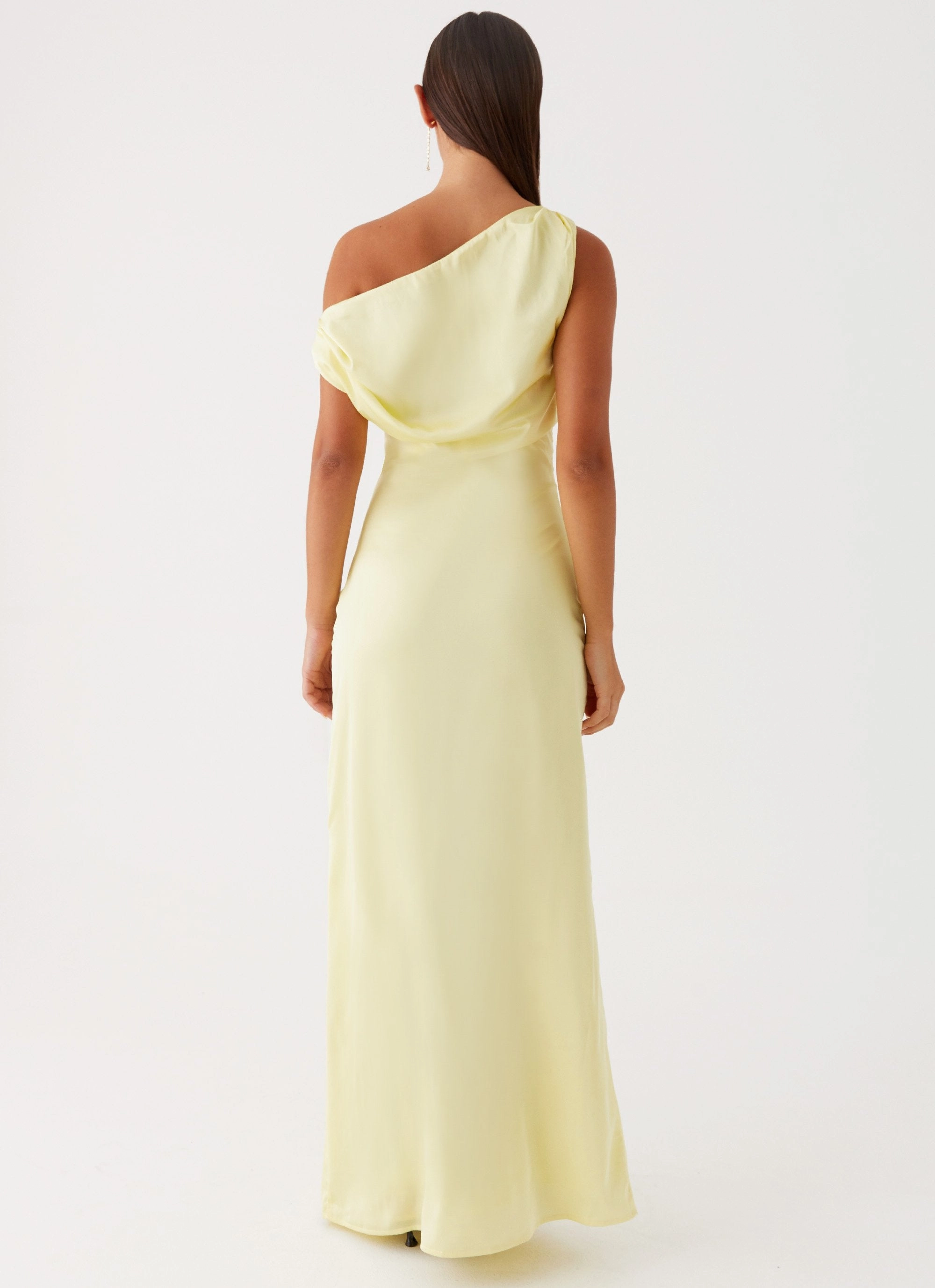 Heart Of Glass Satin Maxi Dress - Yellow Soft Layering Flow Line