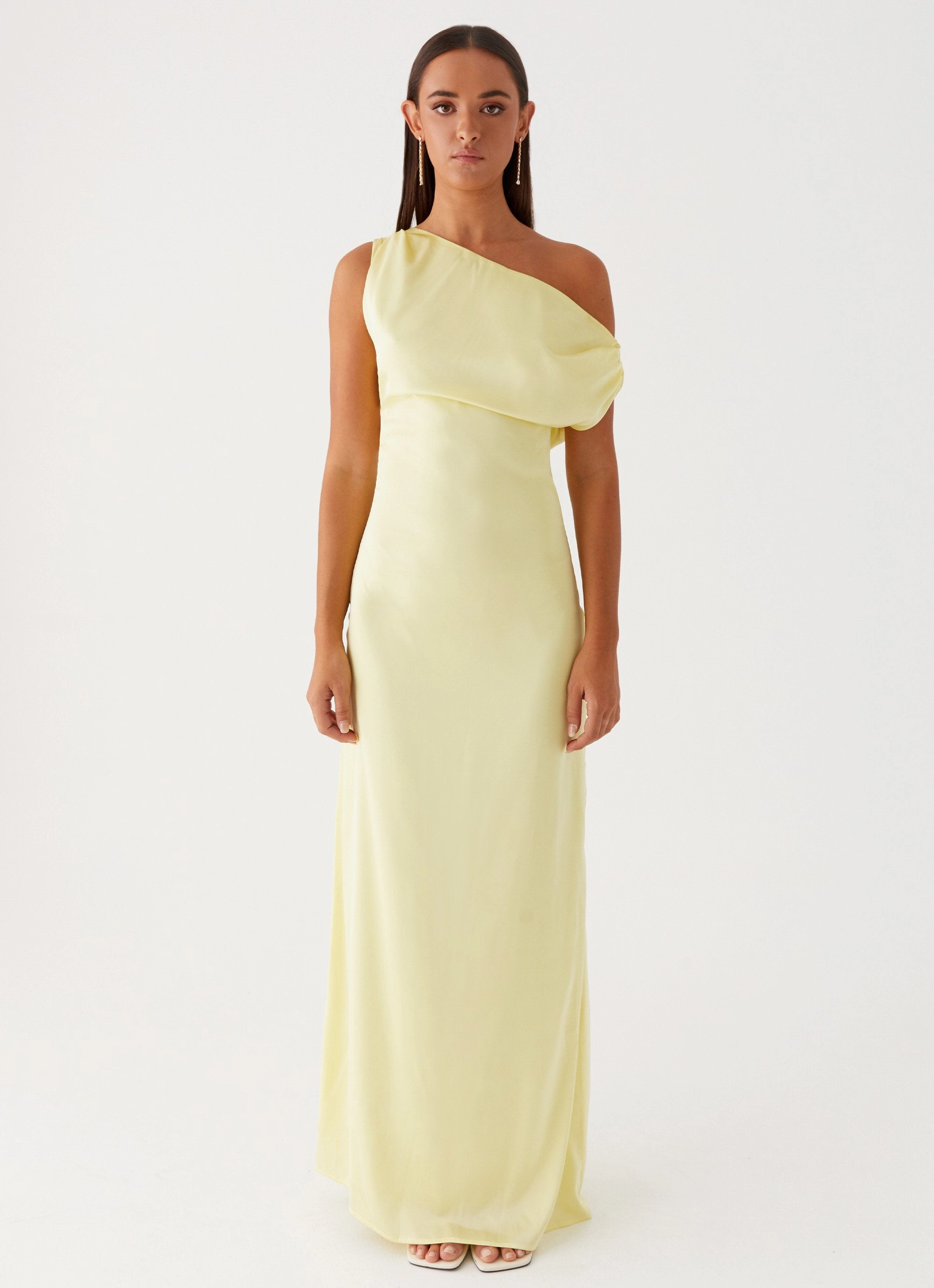 Heart Of Glass Satin Maxi Dress - Yellow Soft Detail