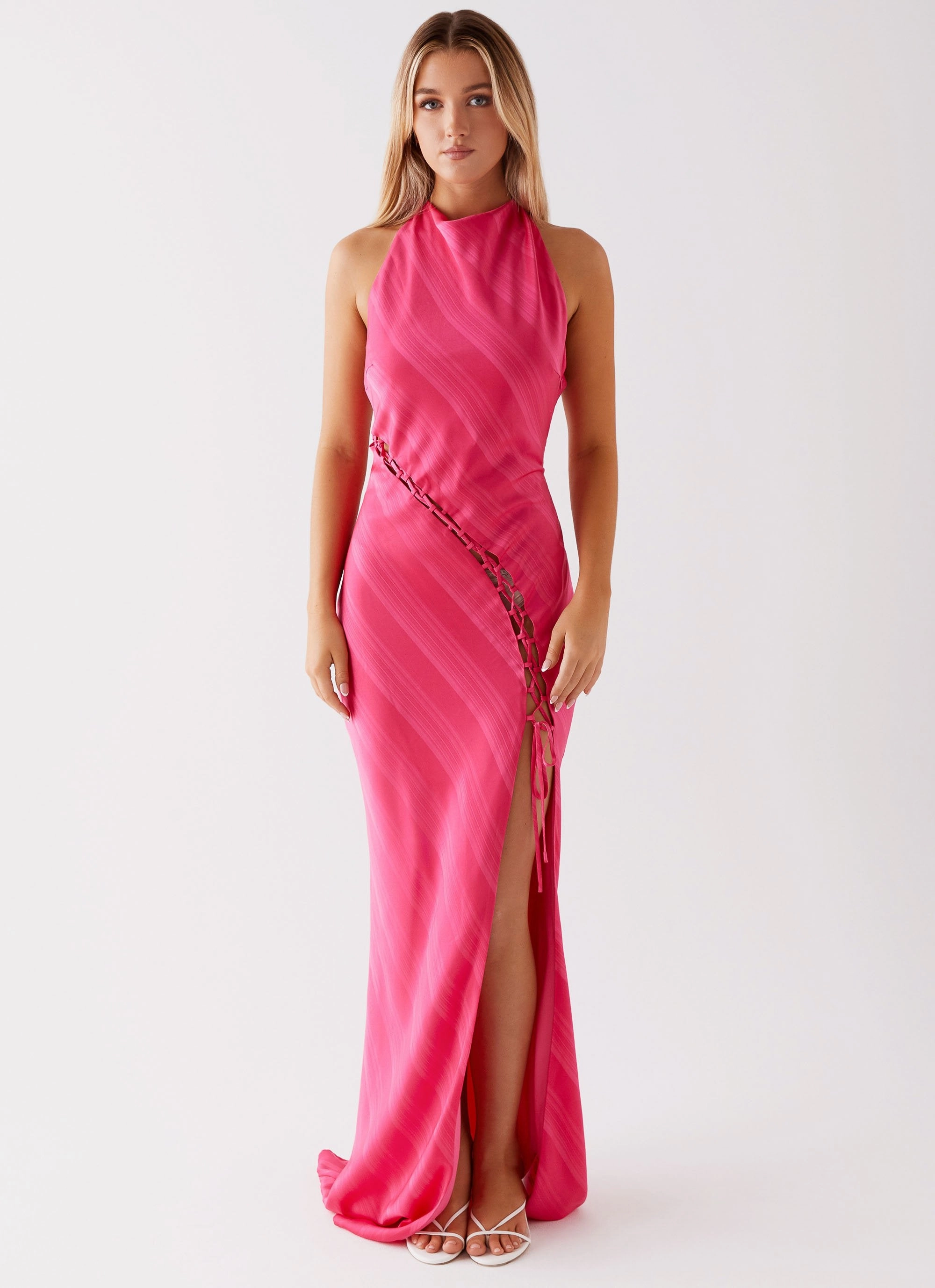 Heartbeat Maxi Dress - Pink High-Neck Comfortable Cut