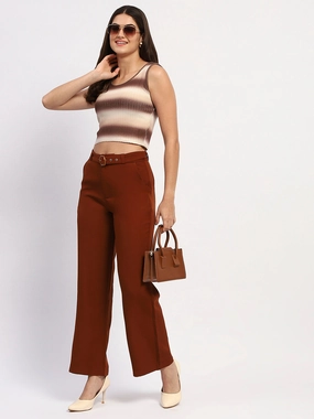 Madame Striped Sleeveless Cotton Brown Crop Sweater Layered Thermal Core