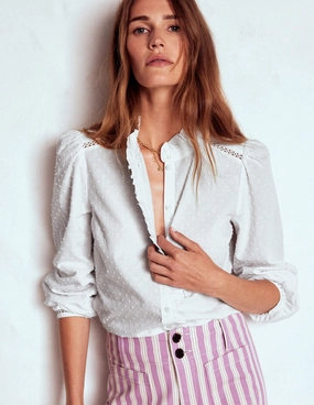 Sweat Absorbing Lining Helena Cotton Dobby Top-White