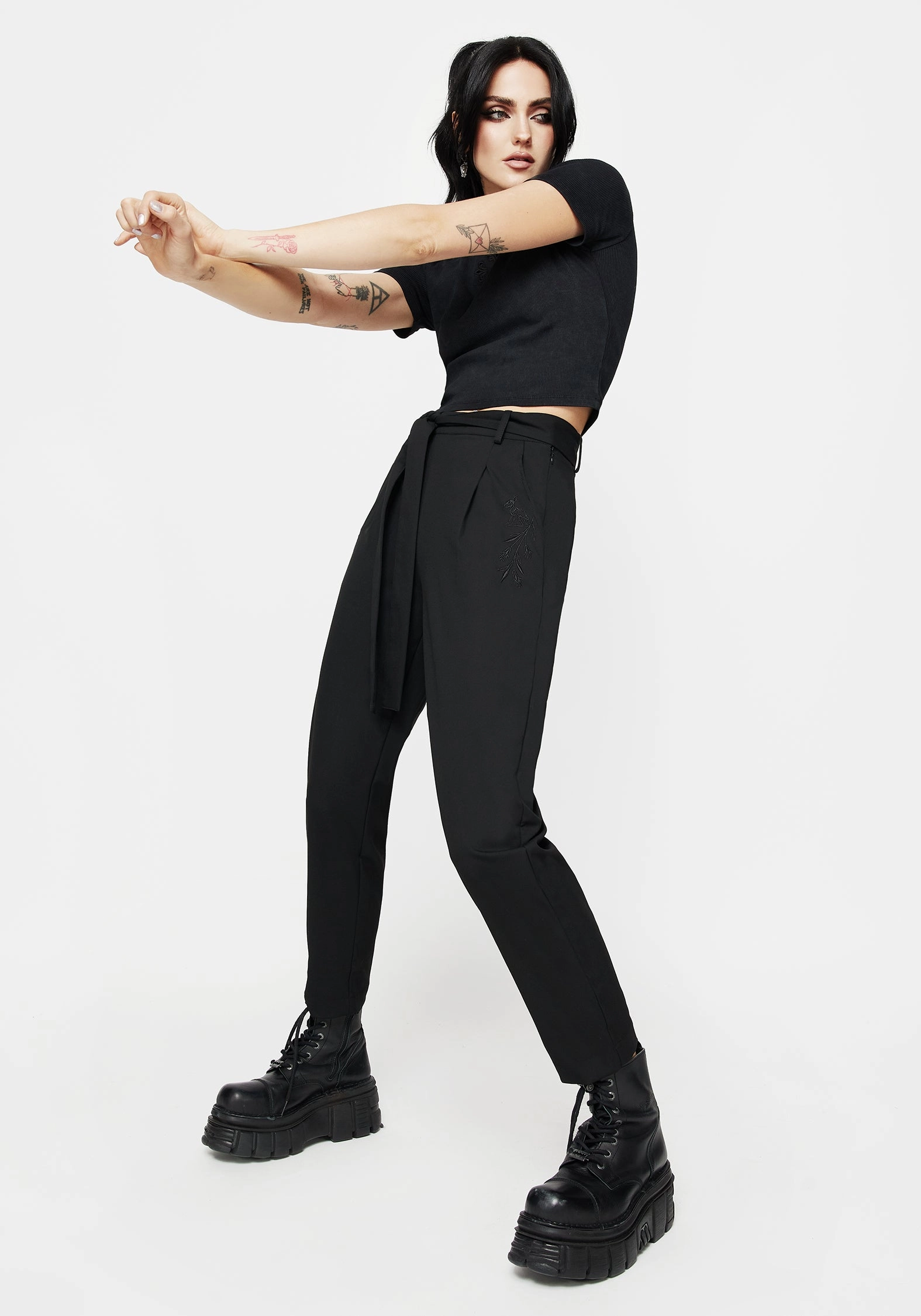 Easy Movement Quick Comfort Fit Hester Embroidered Tapered Trousers - Black